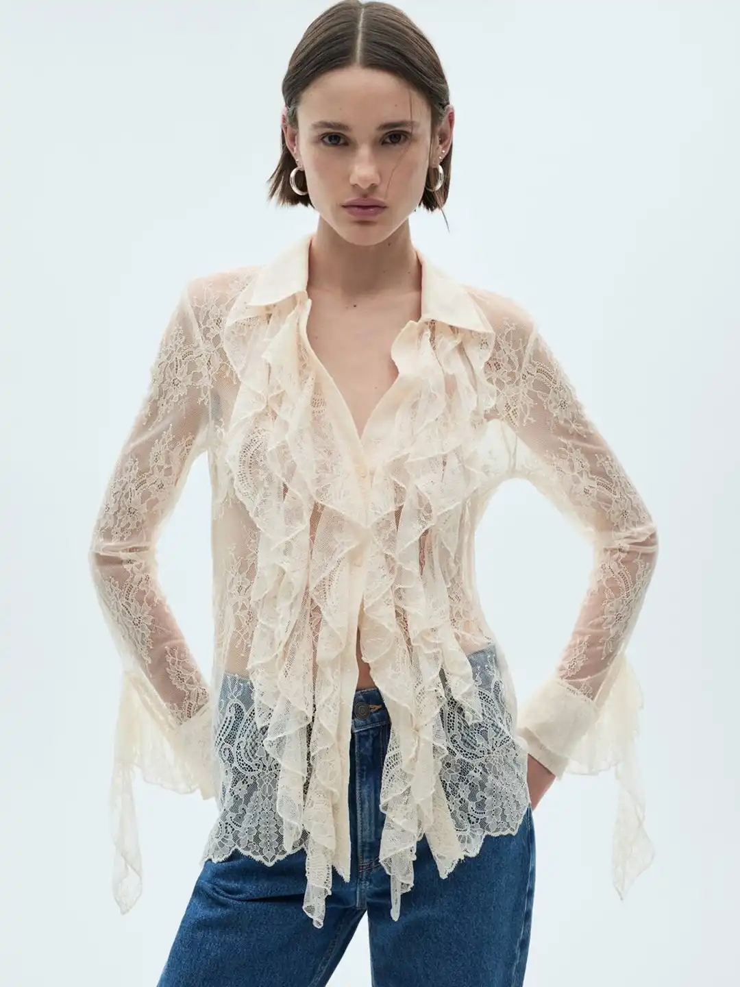 Buy MANGO Ruffled Lace Shirt Style Top - Tops for Women 31239521