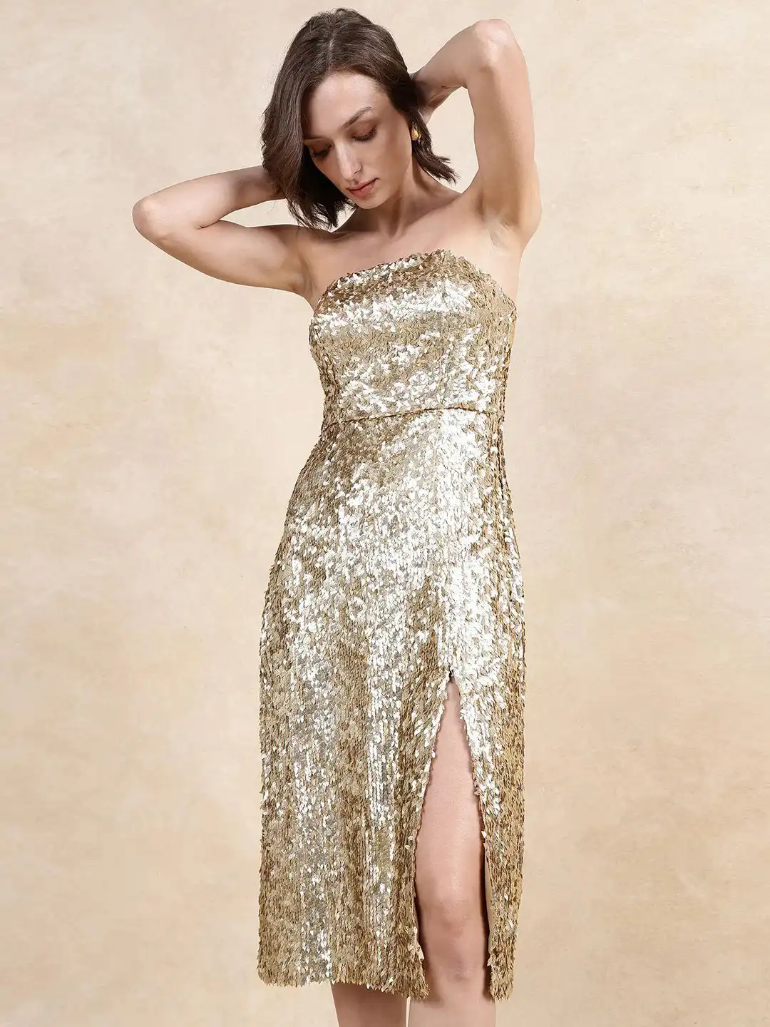 Buy RAREISM Women Gold Fitted Fit Tube Neck Dress - Dresses for Women  31366168 | Myntra
