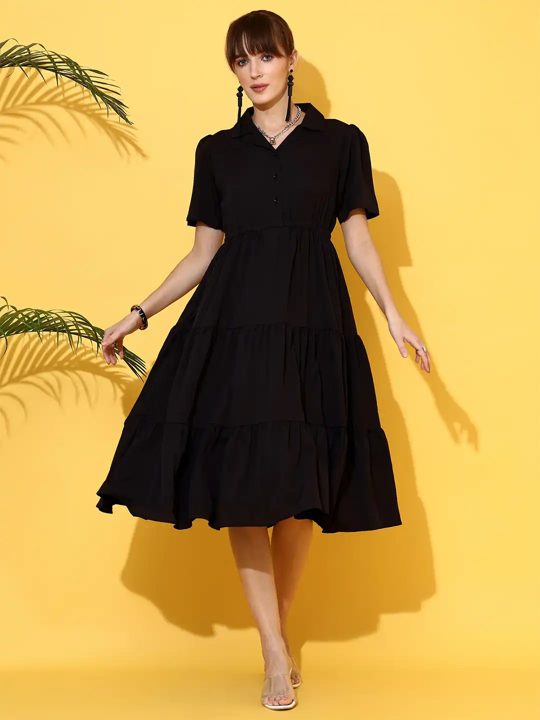 Buy SHEETAL Associates Women Shirt Collar Fit and Flare Midi Dress
