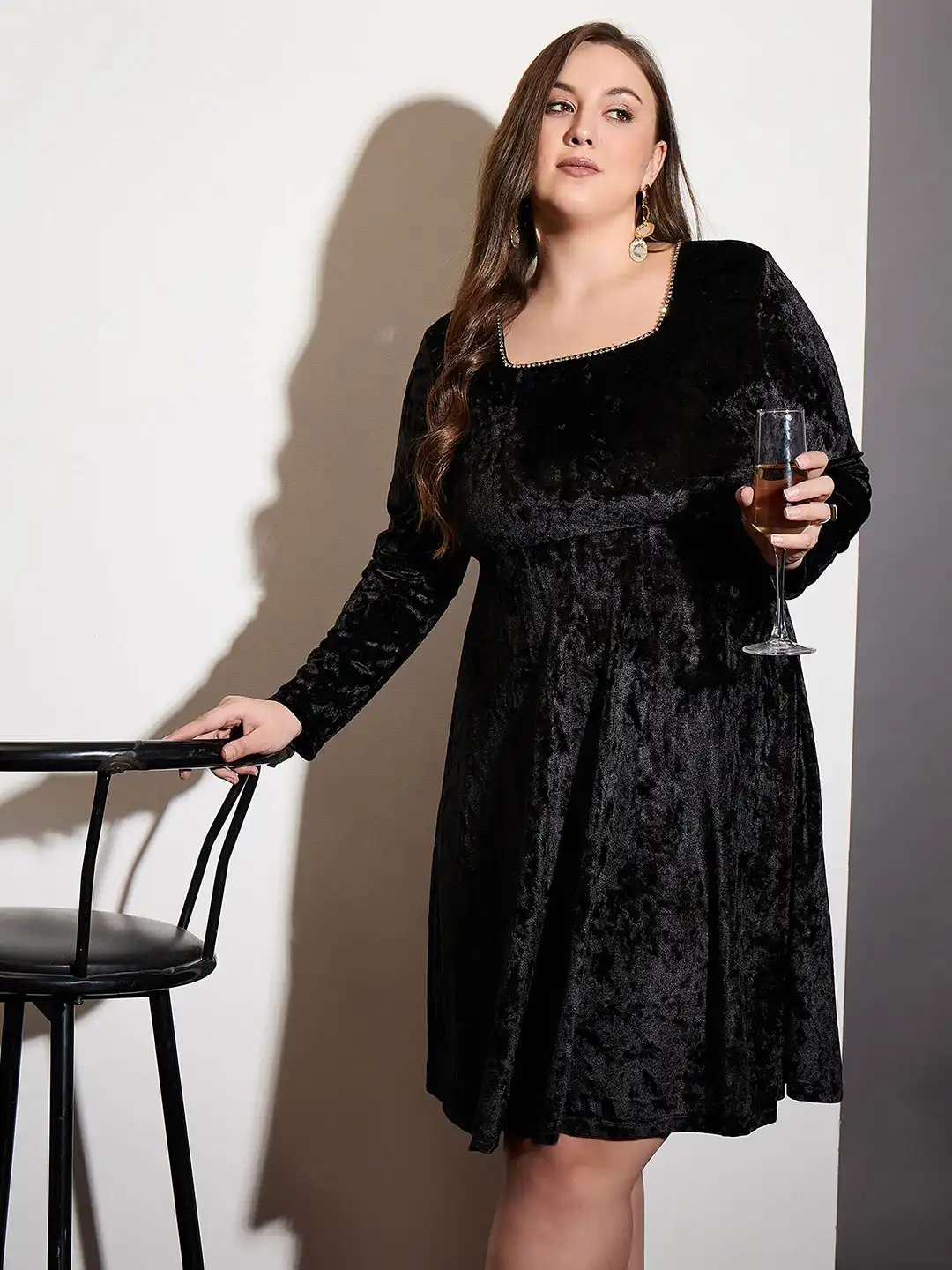 tight fitted long train wedding dress Crushed Velvet Fit & Flare Midi Dress main image 0