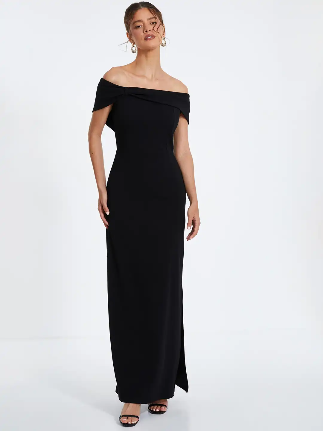 quiz off shoulder dress Quiz Black Off Shoulder Ruched Maxi Dress