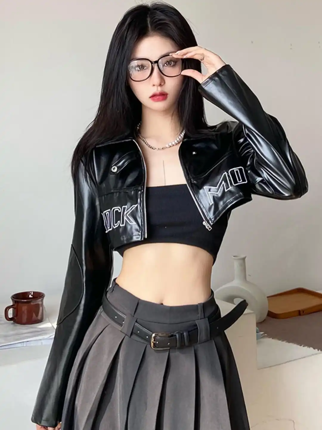 Buy KPOP Women Typography Printed Crop Open Front Jacket - Jackets