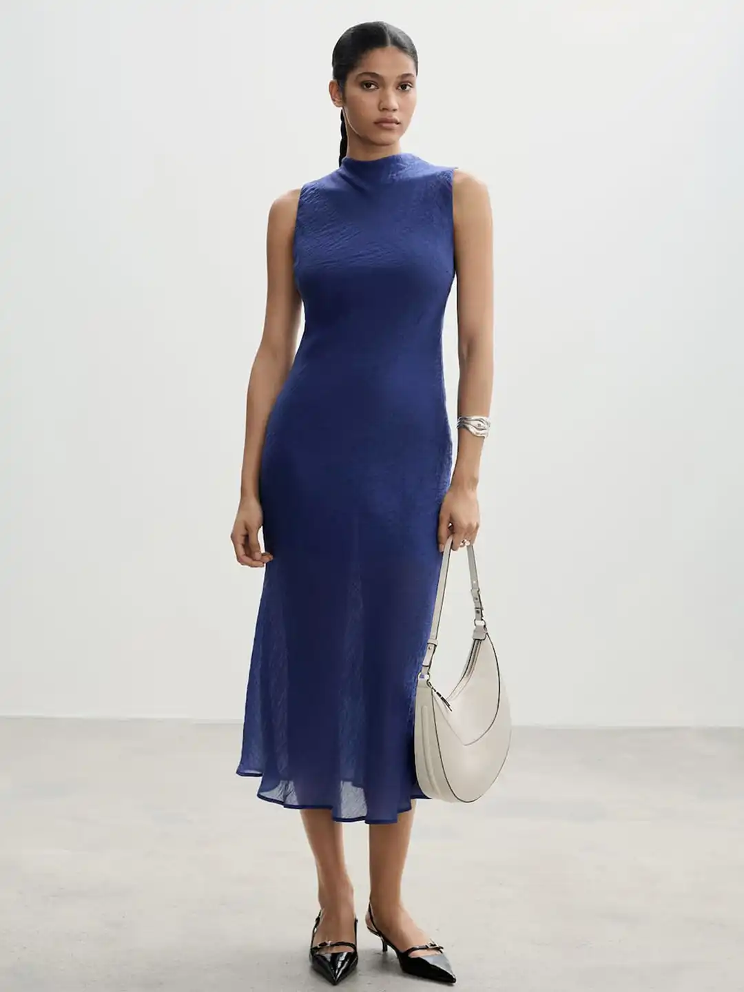 mango sheer dress Mango Women's Flared Semi-Sheer Chiffon Dress
