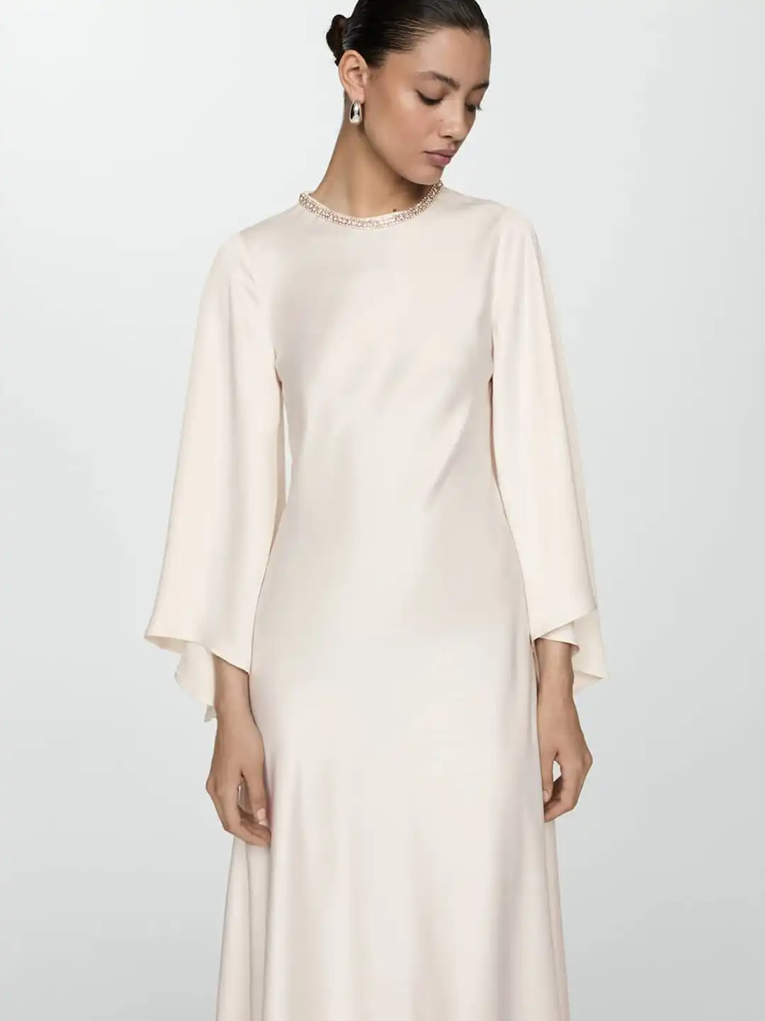 mango satin flared sleeve dress Flared-sleeve satin dress