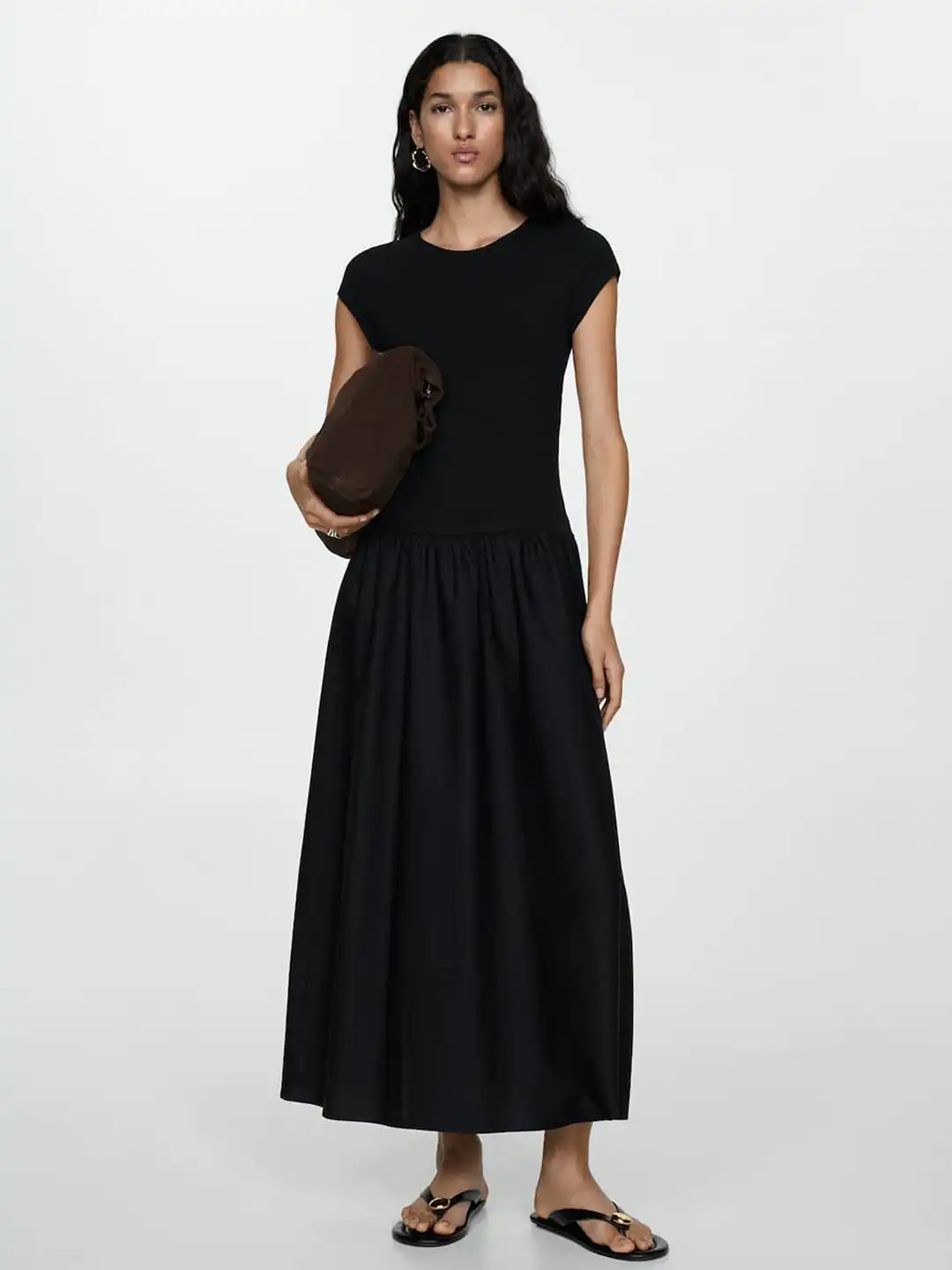 mango black pleated maxi dress Mango hybrid maxi dress with pleated hem in black