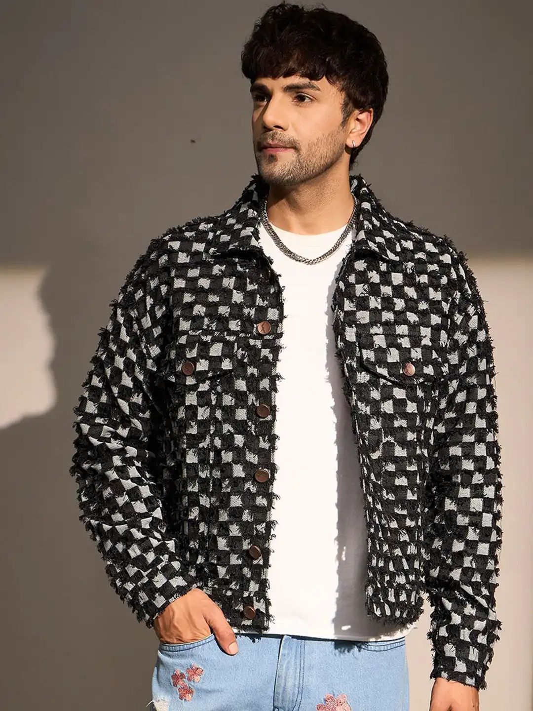 jeans mens chequered jacket