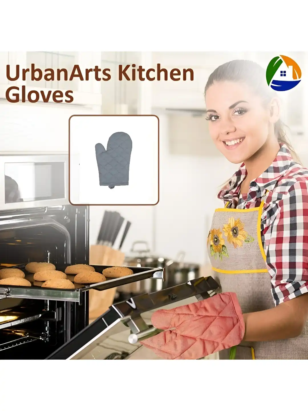 Buy UrbanArts Grey Pure Cotton Padded Oven Gloves - Oven Glove for