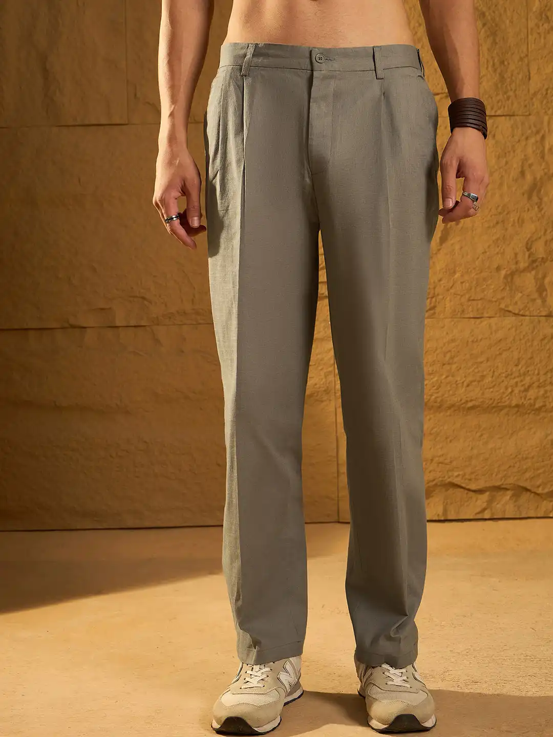 Buy Dennison Men Textured Double Pleated Korean Baggy Fit Trouser