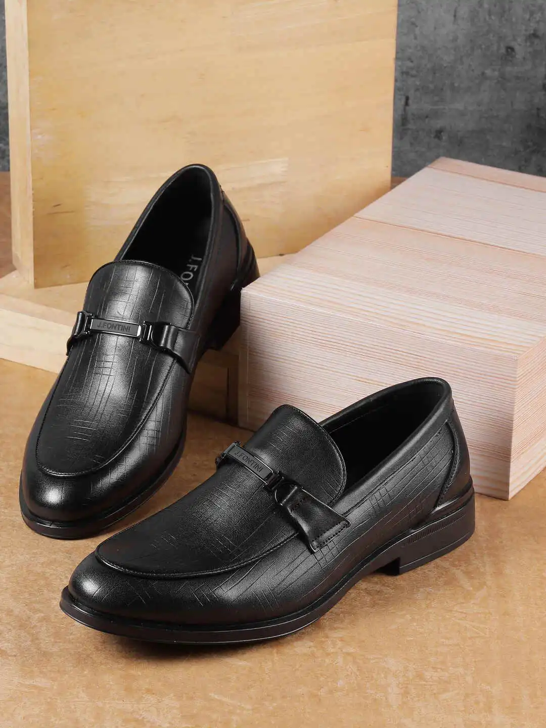 Buy J.FONTINI Men Textured Leather Formal Loafers - Formal  display picture 3