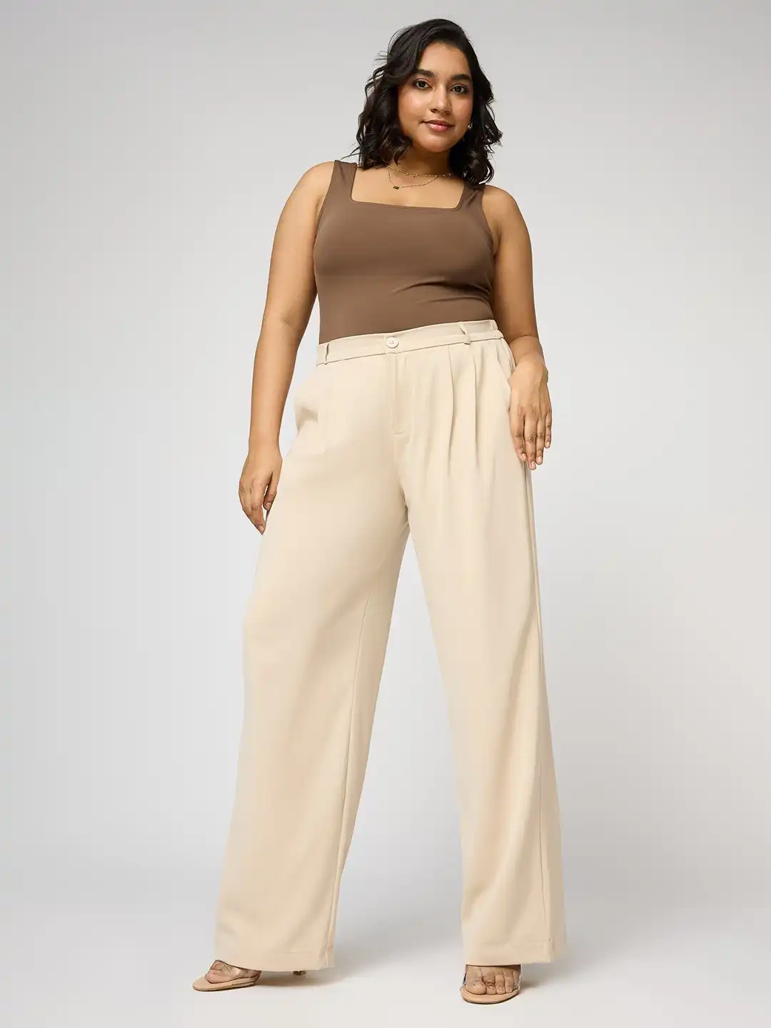Buy FREAKINS Soft Ivory Curve Pleated Straight Korean Pants