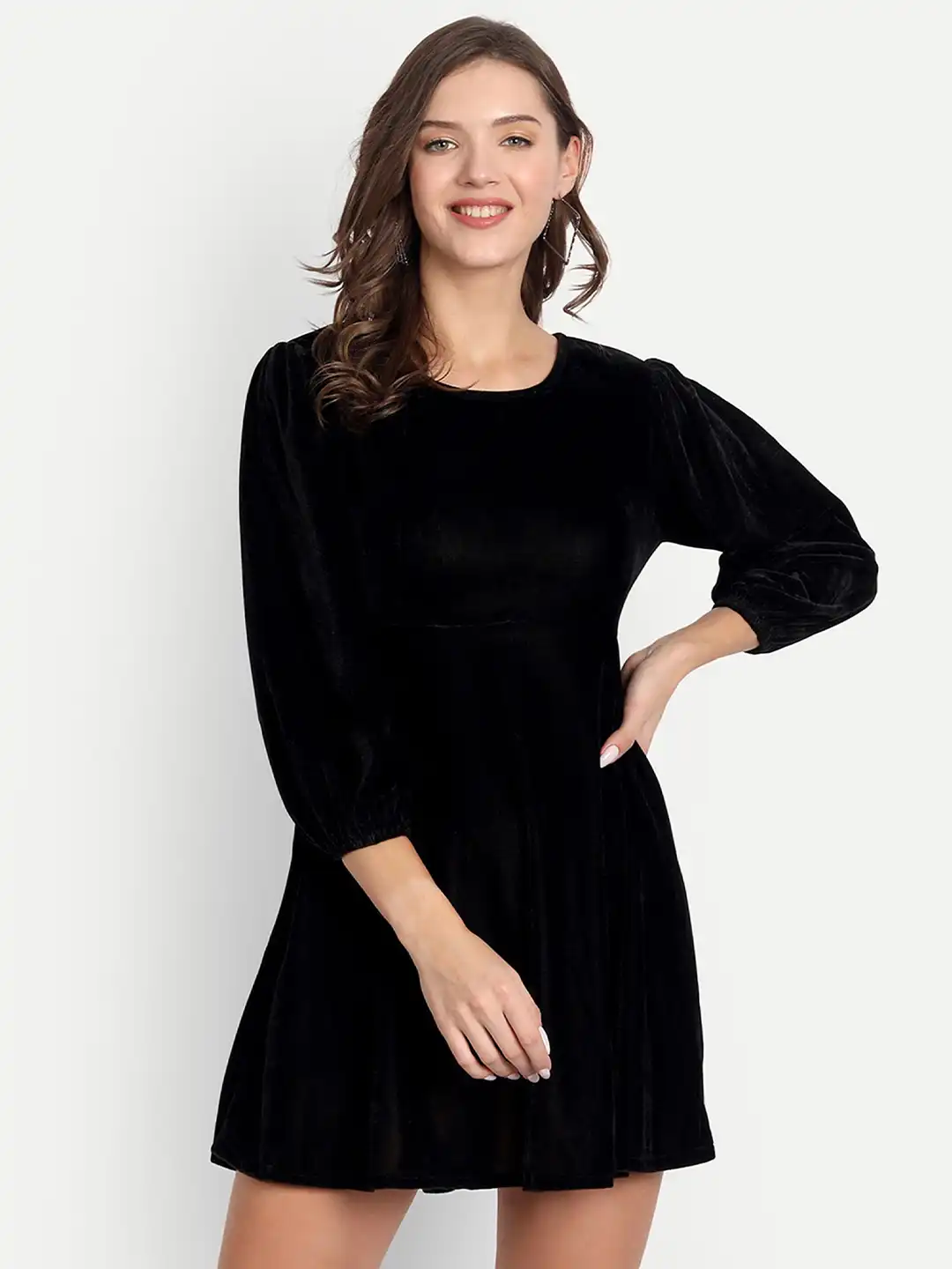 Buy D 'VESH Women Black Solid Velvet A-Line Mini Dress - Dresses for Women  20249000 | Myntra