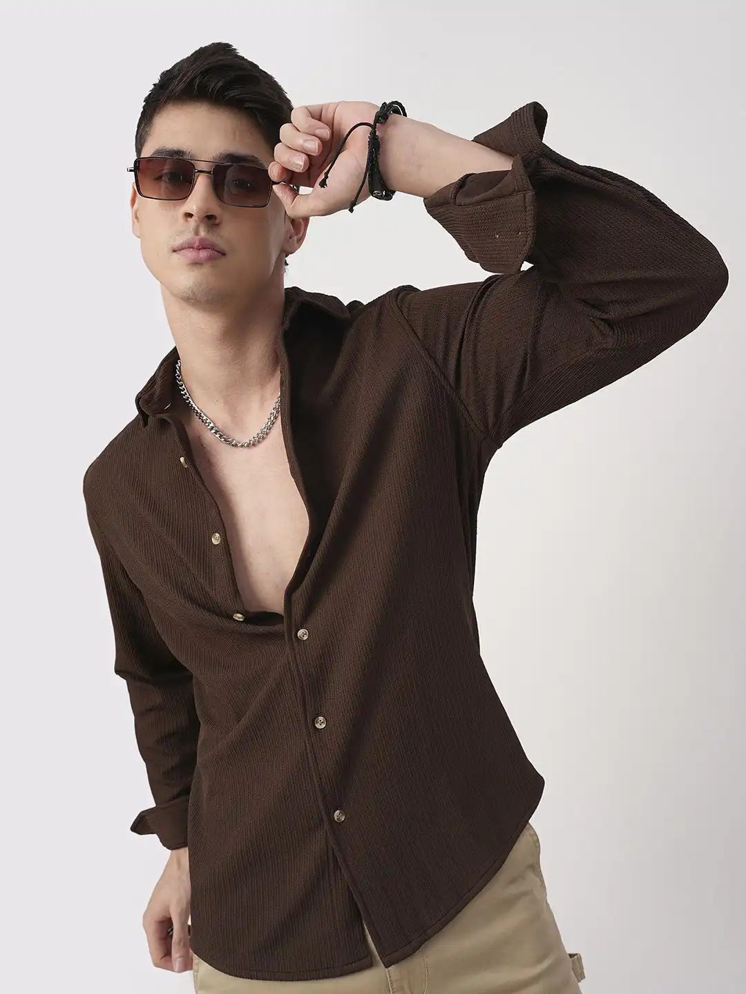 brown dress shirt with black pants Buy VASTRADO Men Chocolate Textured - Shirts for Men 33585746 party abaya Custom Made A Line Size:L (12) shirts and Polo Shirts
