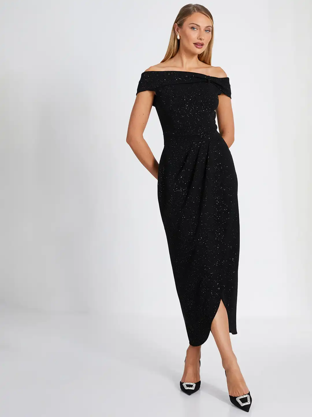quiz off shoulder dress QUIZ Women's Off The Shoulder Maxi Dress