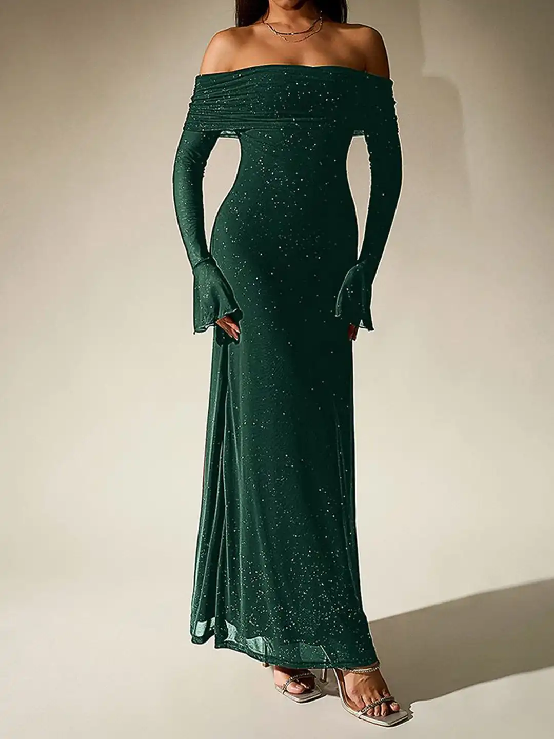 bebe green maxi dress Bebe Women's Crepe Drape Back Maxi Dress main image 1