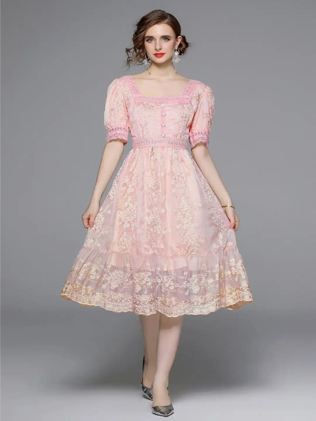 Buy bebe Women Floral Embroidered Square Neck Puff Sleeve Fit & Flare Midi Dress - Dresses for Women 33689358 | Myntra Buy bebe Women Floral Embroidered Square Neck Puff Sleeve Fit & Flare Midi Dress - Dresses for Women 33689358 | Myntra