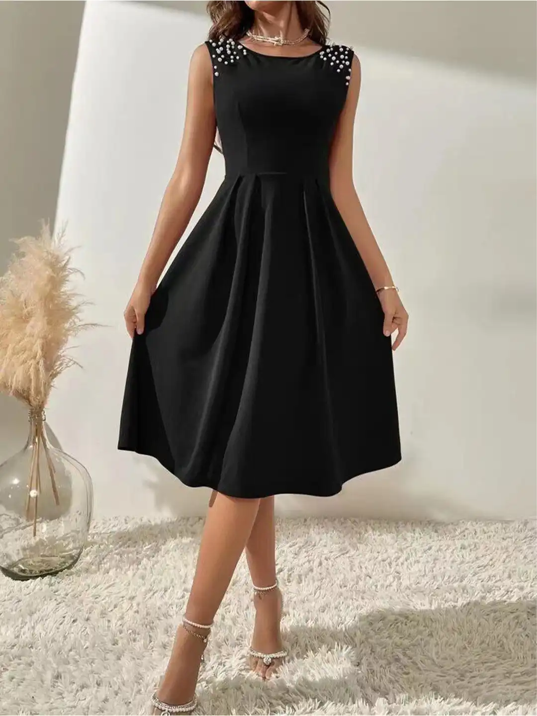 Buy StyleCast Black Embellished Fit & Flare Midi Dress - Dresses for Women  27651740 | Myntra