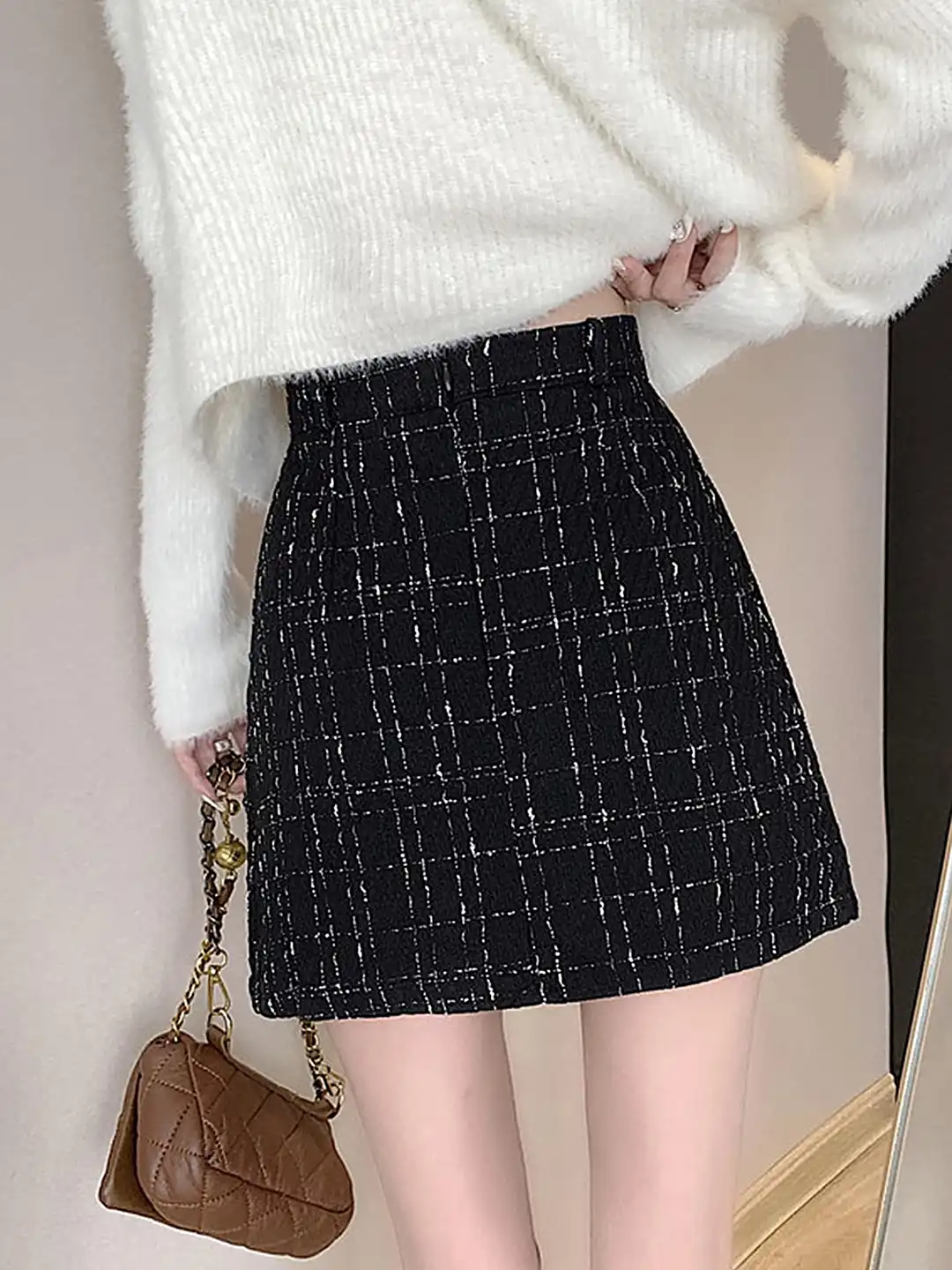 Buy LULU & SKY Tweed Pattern Belted Waist A-Line Mini Skirt