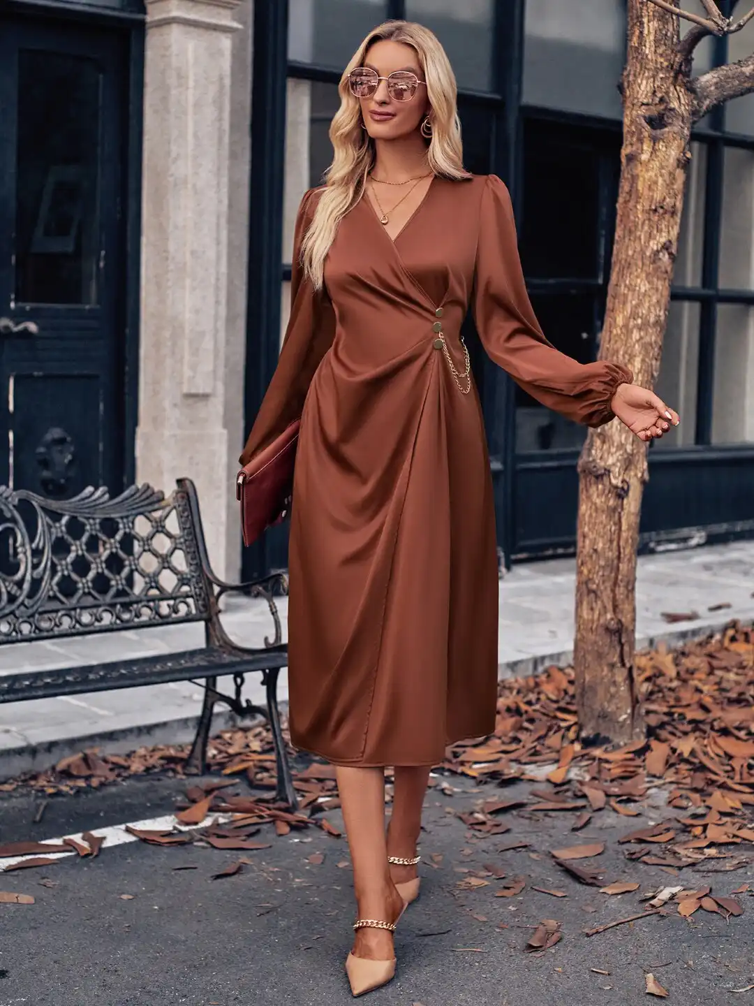 Buy StyleCast Brown V-Neck Puff Sleeve Wrap Dress - Dresses for Women 25204690 | Myntra Buy StyleCast Brown V-Neck Puff Sleeve Wrap Dress - Dresses for Women 25204690 | Myntra