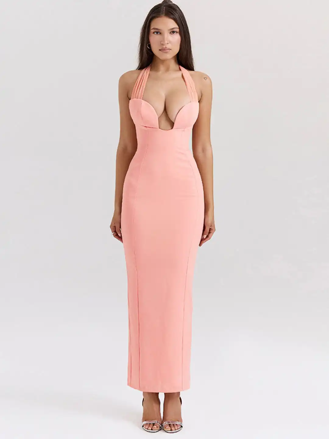 backless dresses myntra Buy LULU & SKY Halter Neck Plunge Backless Maxi Sheath Dress - Dresses for Women 28490670