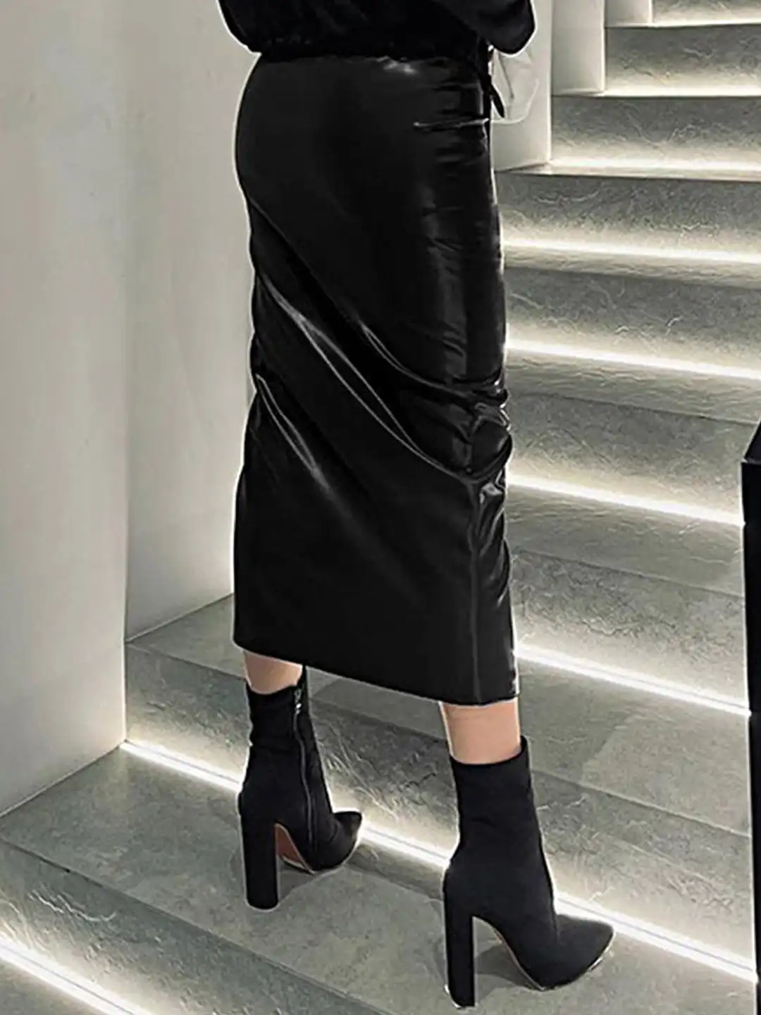Buy LULU & SKY Zip-Fly Leather Midi Pencil Skirt - Skirts for