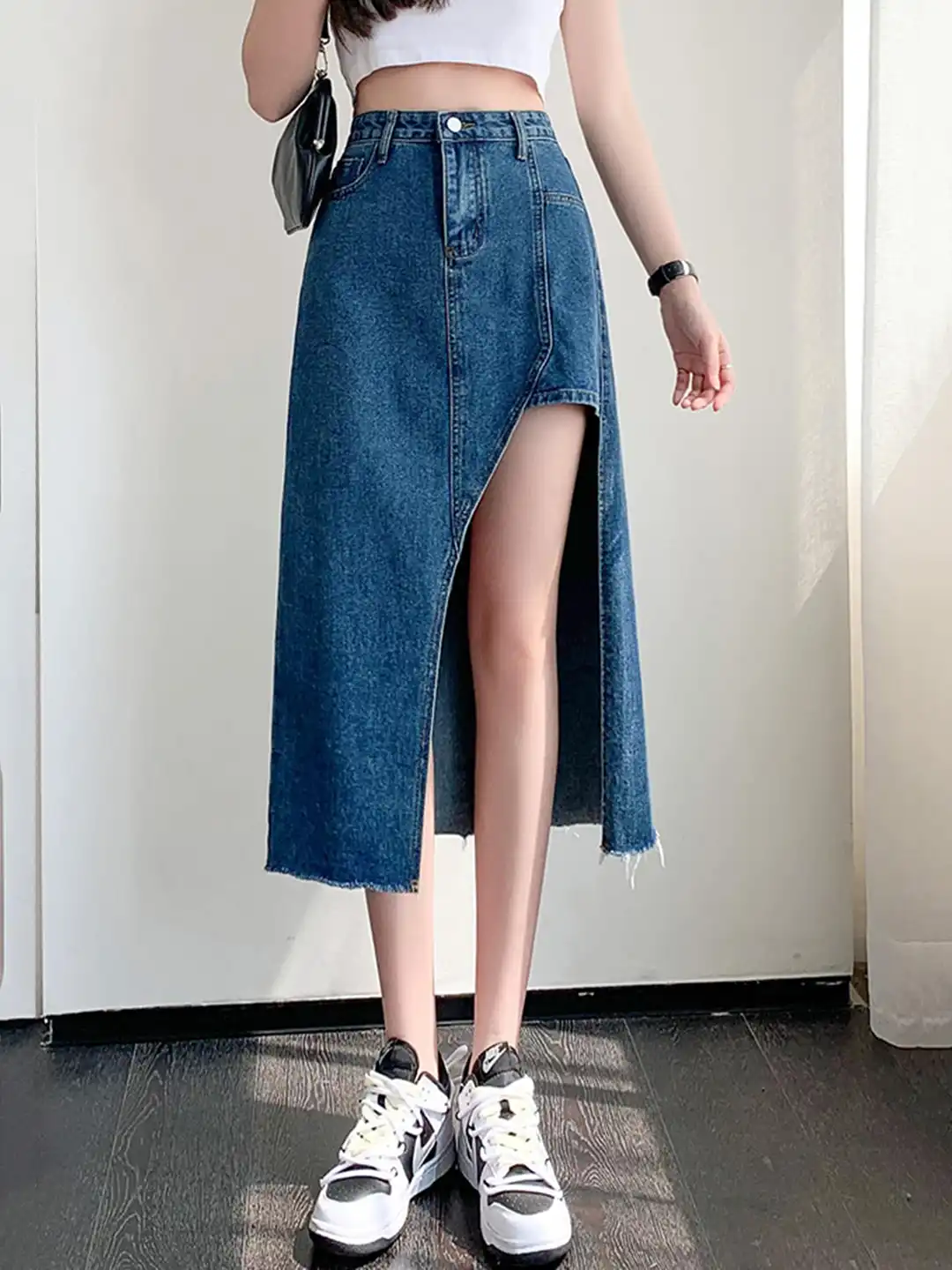 Buy LULU & SKY Asymmetric A-Line Midi Denim Skirt - Skirts for