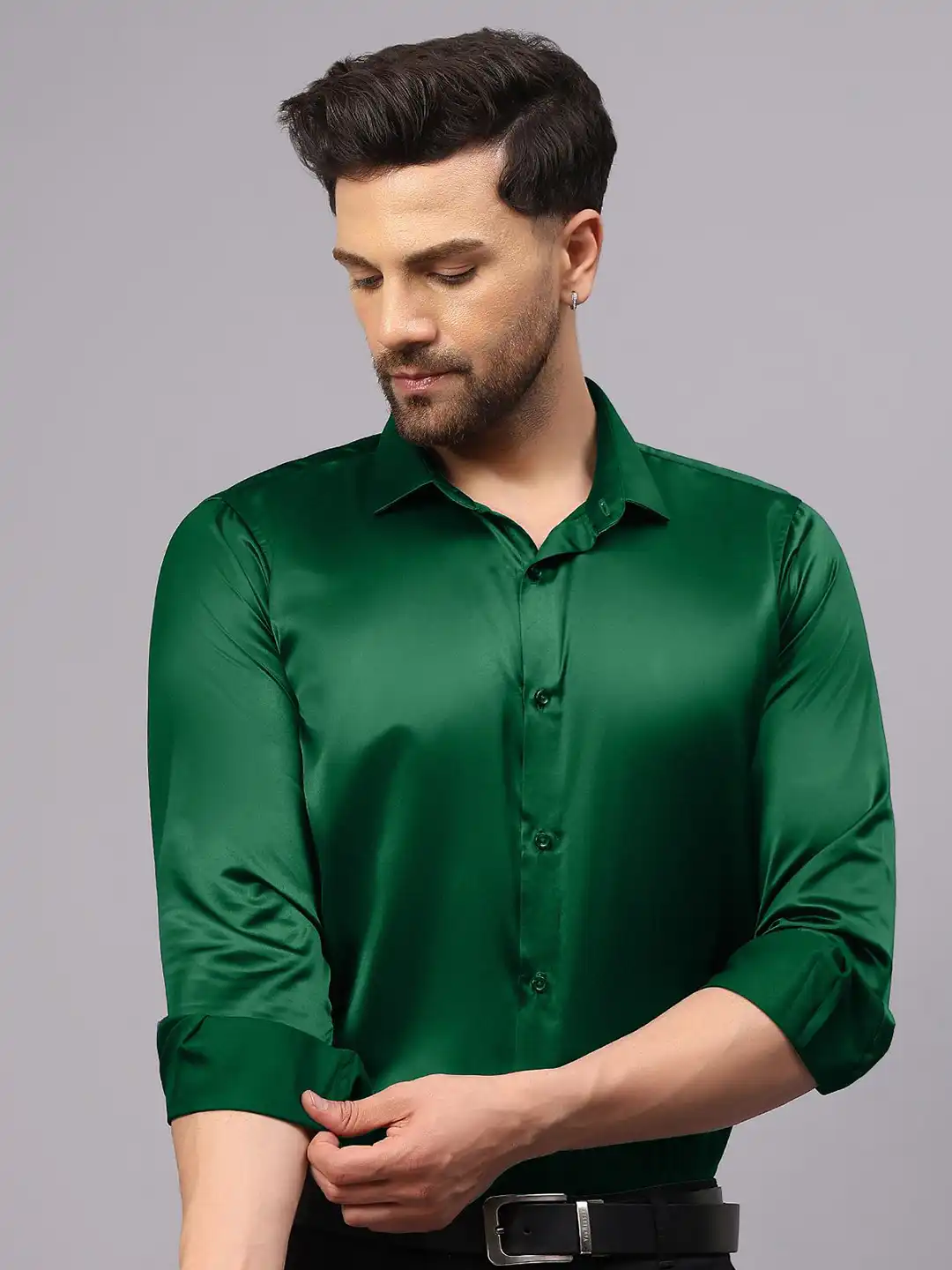 Buy CVC Men Regular Fit Poly Satin Silk Bottle Green Shirt - Shirts for Men  33782827 | Myntra