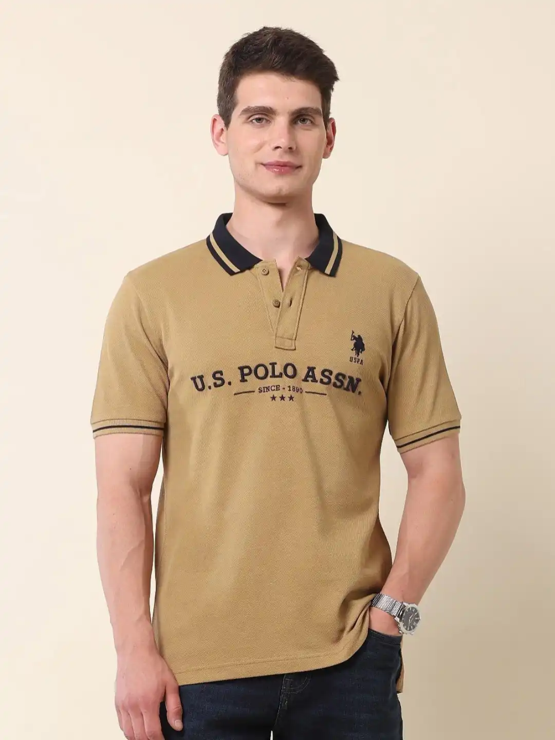 Buy U.S. Polo Assn. Men Brand Logo Embroidered Gold Cup Polo