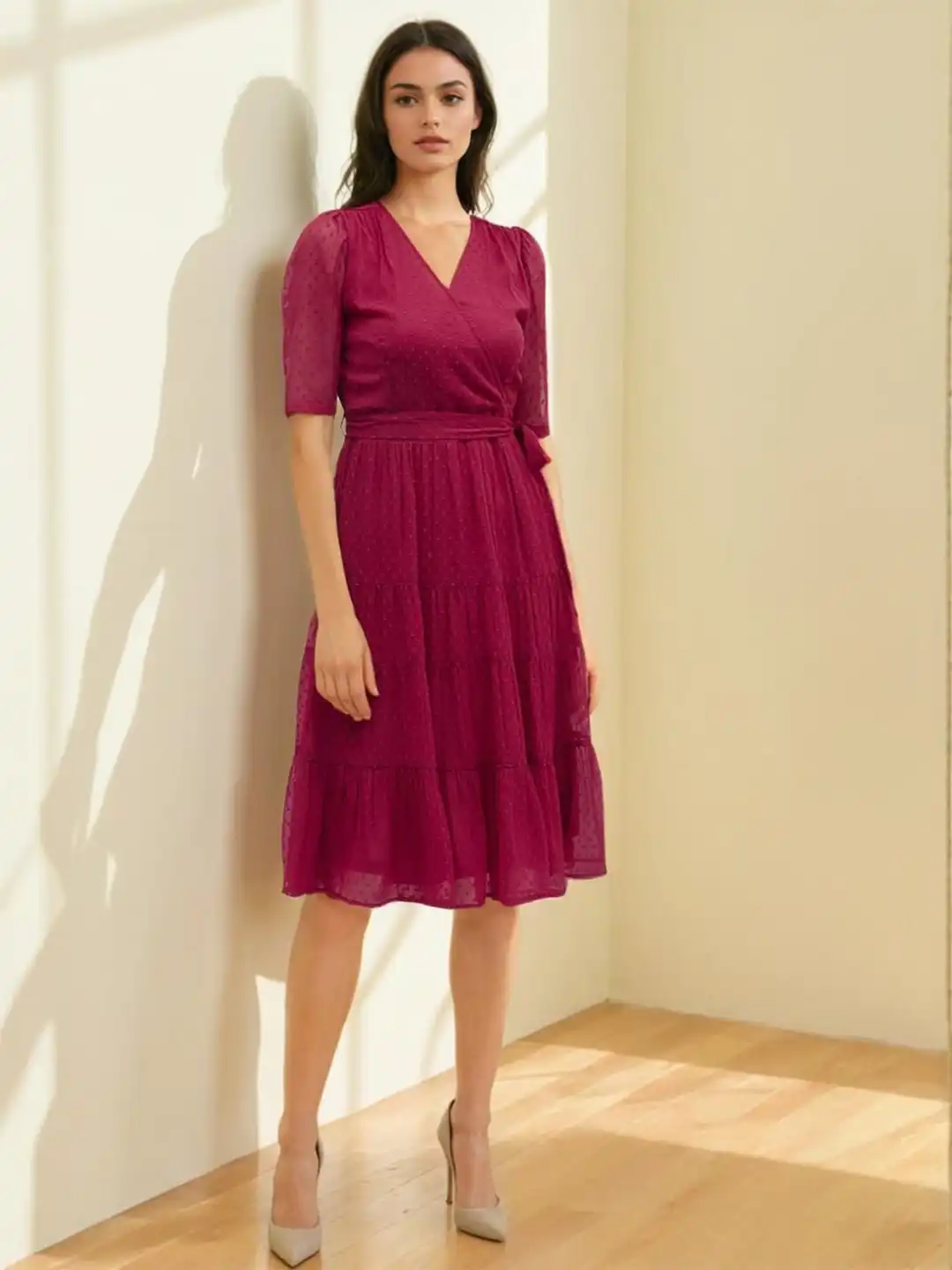myntra knee length dresses Buy Stylecast X Slyck Solid Pattern V-Neck Fit and Flare Knee Length Dress  - Dresses for Women 33846968