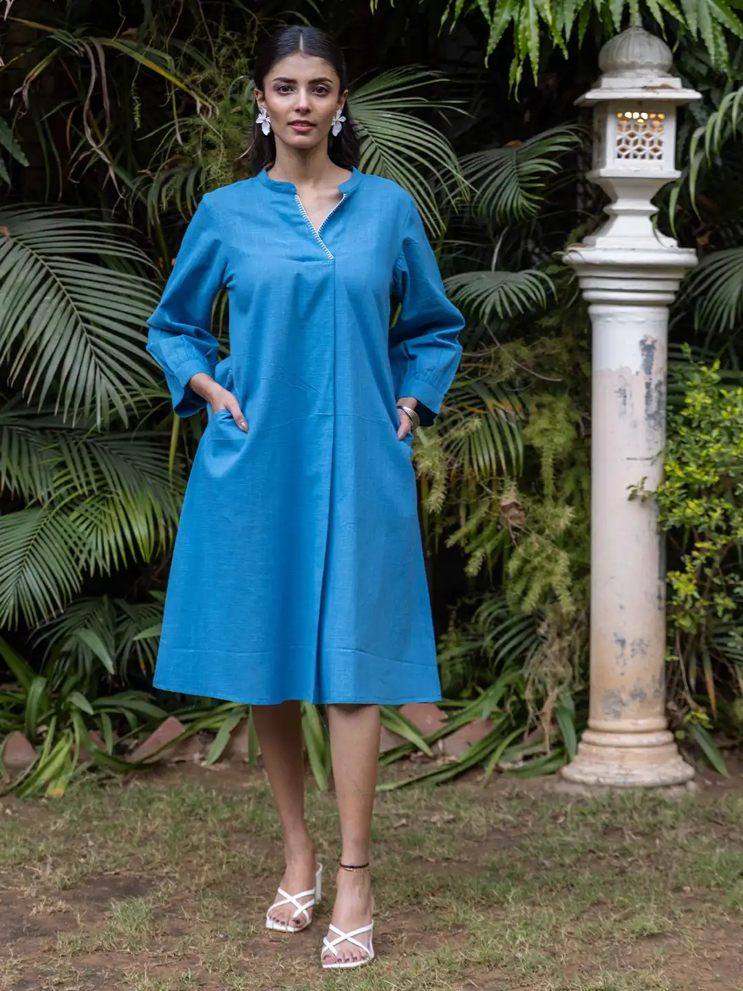 Buy INAAYA JAIPUR Women Mandarin Collar Cotton A-Line Dress - Dresses for  Women 33848293 | Myntra
