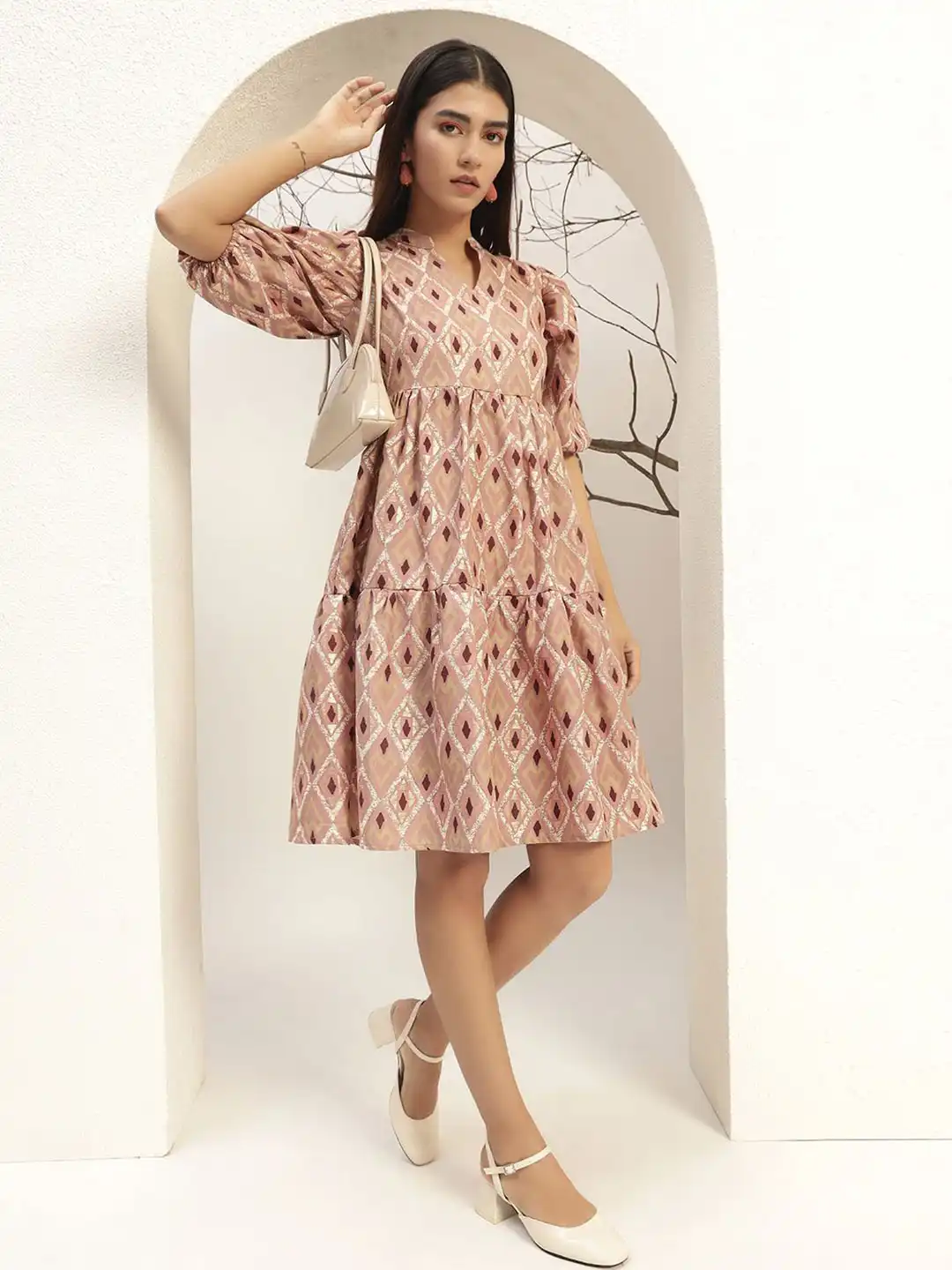 Buy Bani Women Beige Color Printed Fit & Flare Casual Knee Length Dress -  Dresses for Women 33855523 | Myntra