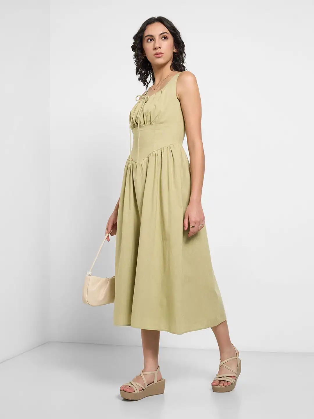 corset midi dress in honey Seraphina Pleated Twist Corset Midi Dress