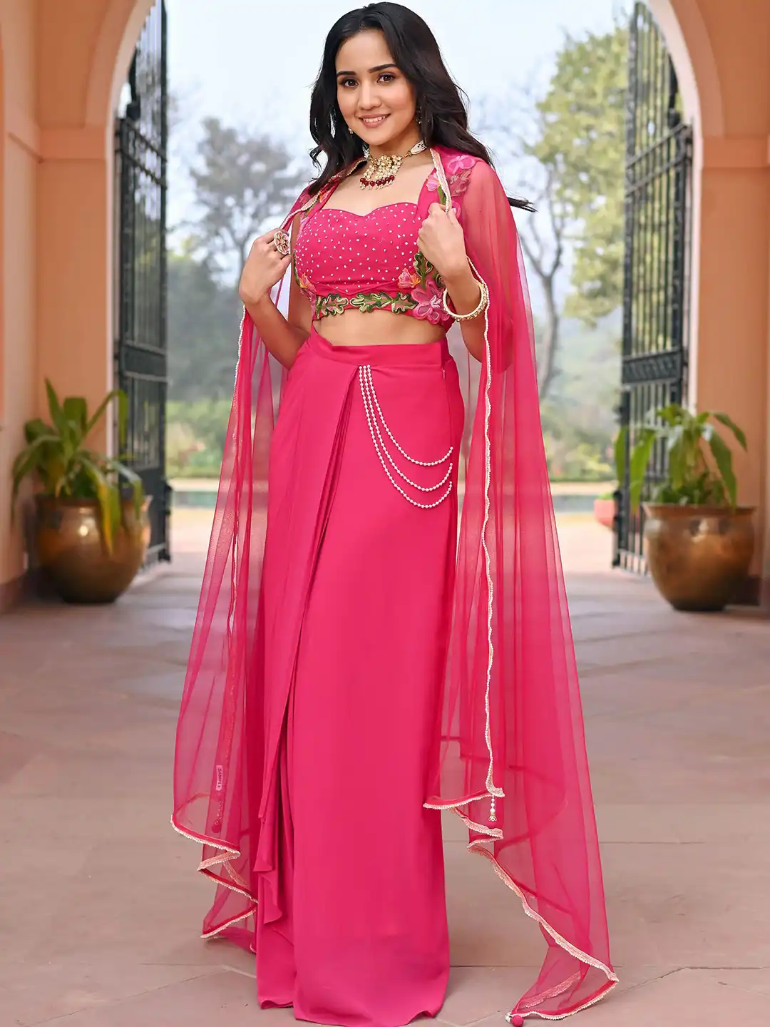 Buy Lavanya The Label Three Piece Embroidered Georgette Top With