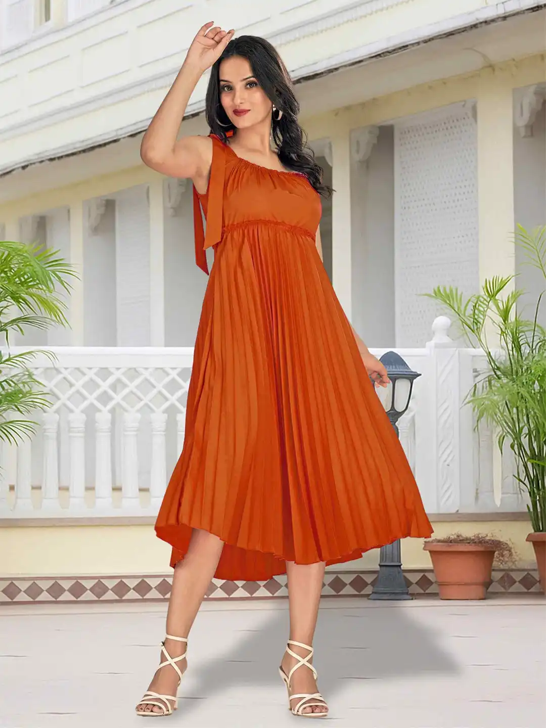 Buy YANAMORA Women Pleated Fit & Flare Midi Dress With Shoulder Tie-ups - Dresses for Women 36345773 | Myntra Buy YANAMORA Women Pleated Fit & Flare Midi Dress With Shoulder Tie-ups - Dresses for Women 36345773 | Myntra