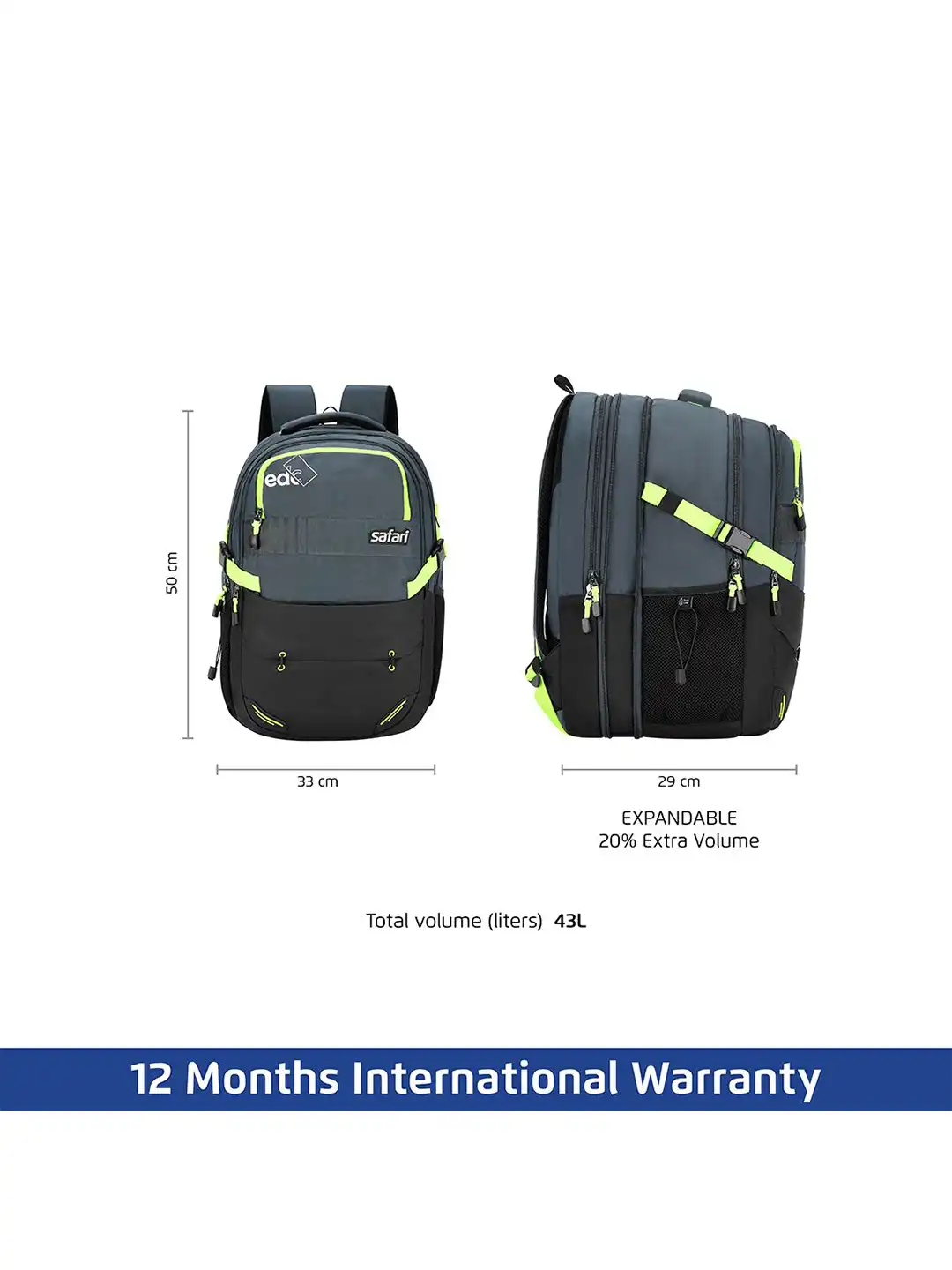 【MAX】 Buy Safari Maxima 43L Unisex Laptop Backpack Expandable
