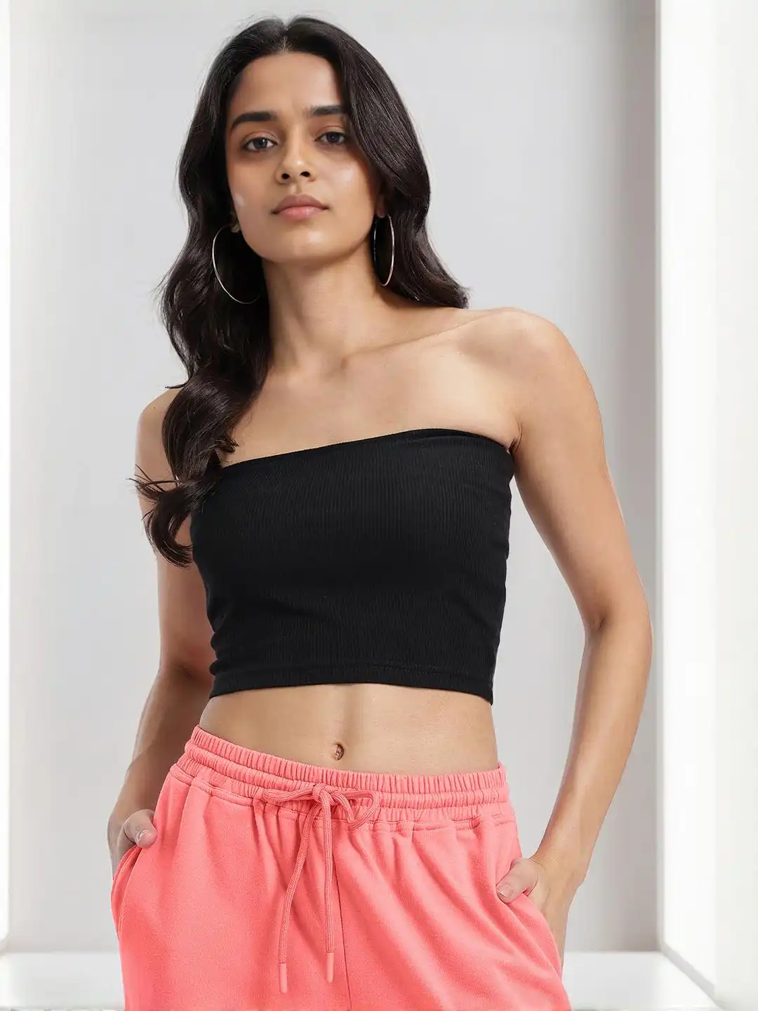Buy Moda Rapido Women Black Casual Solid Crop Tube Top - Tops for
