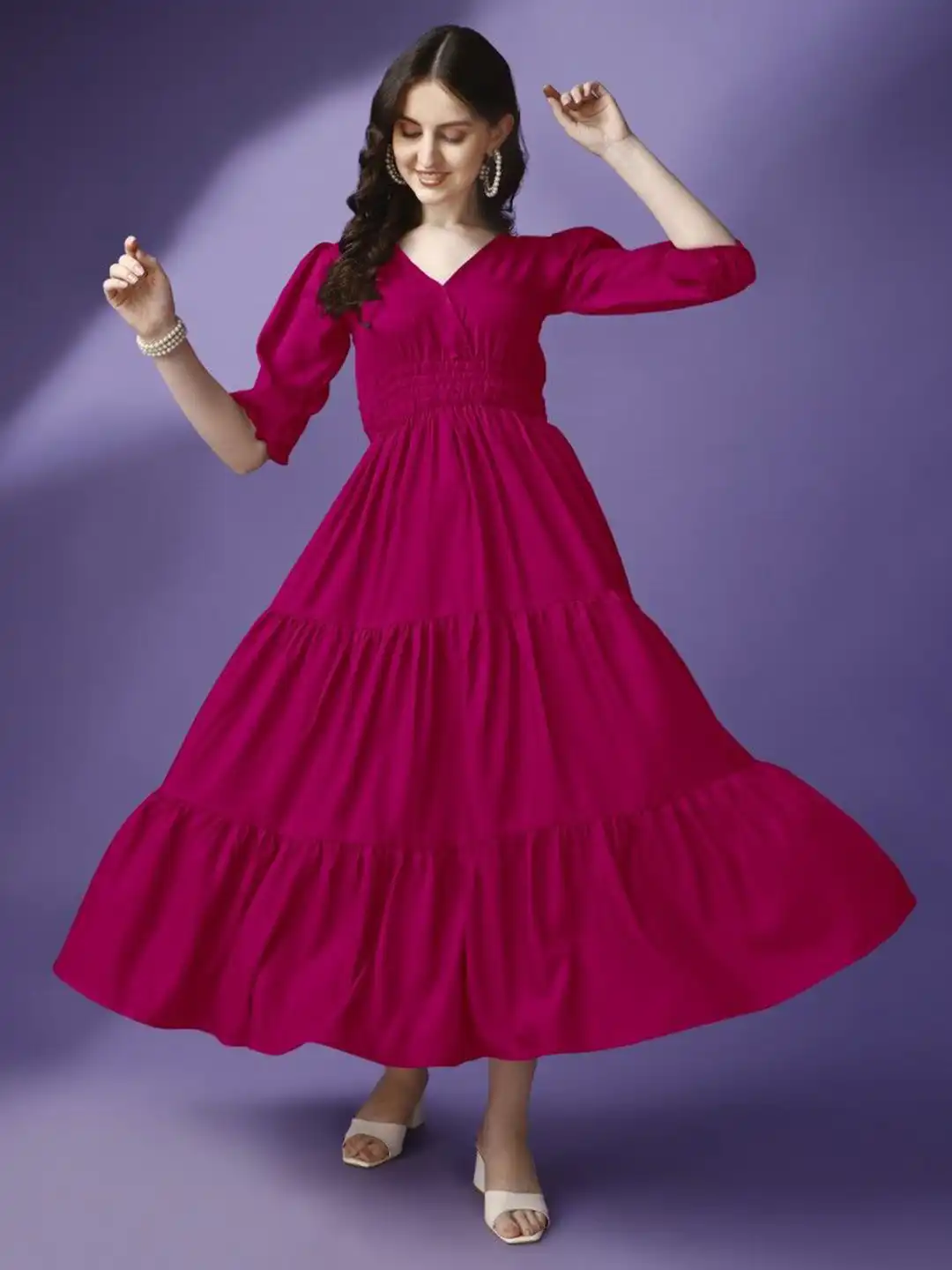 Buy Femvy Applique Crepe Fit & Flare Maxi Dress - Dresses for