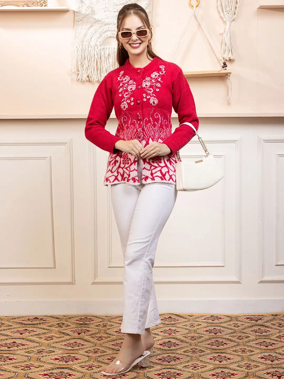 Buy TYSORT Women Ethnic Motifs Embroidered Woollen Cardigan