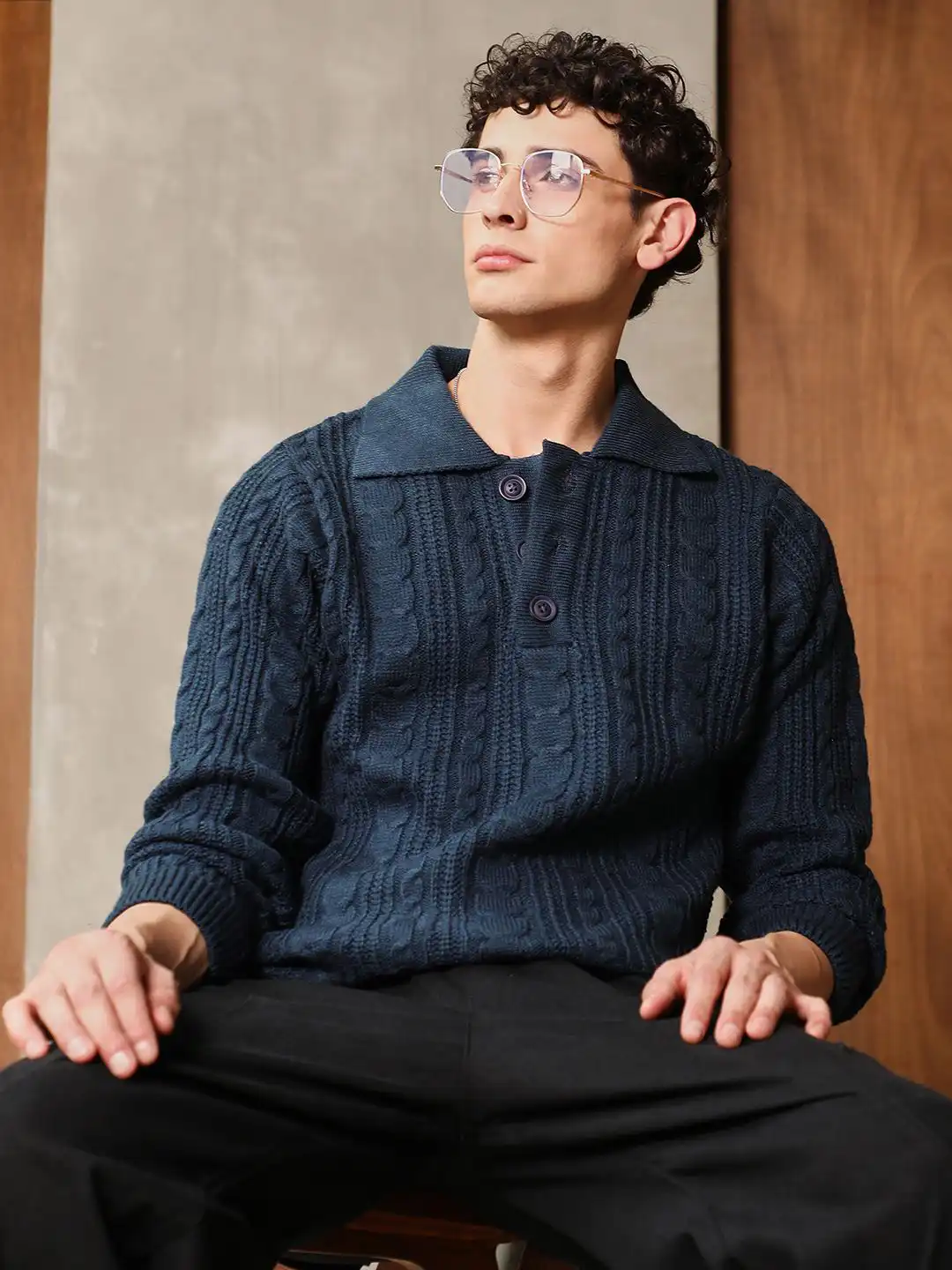 【et.UNiVER】Big collar setup Buy Campus Sutra Men Self Design Shirt Collar Sweater - Sweaters