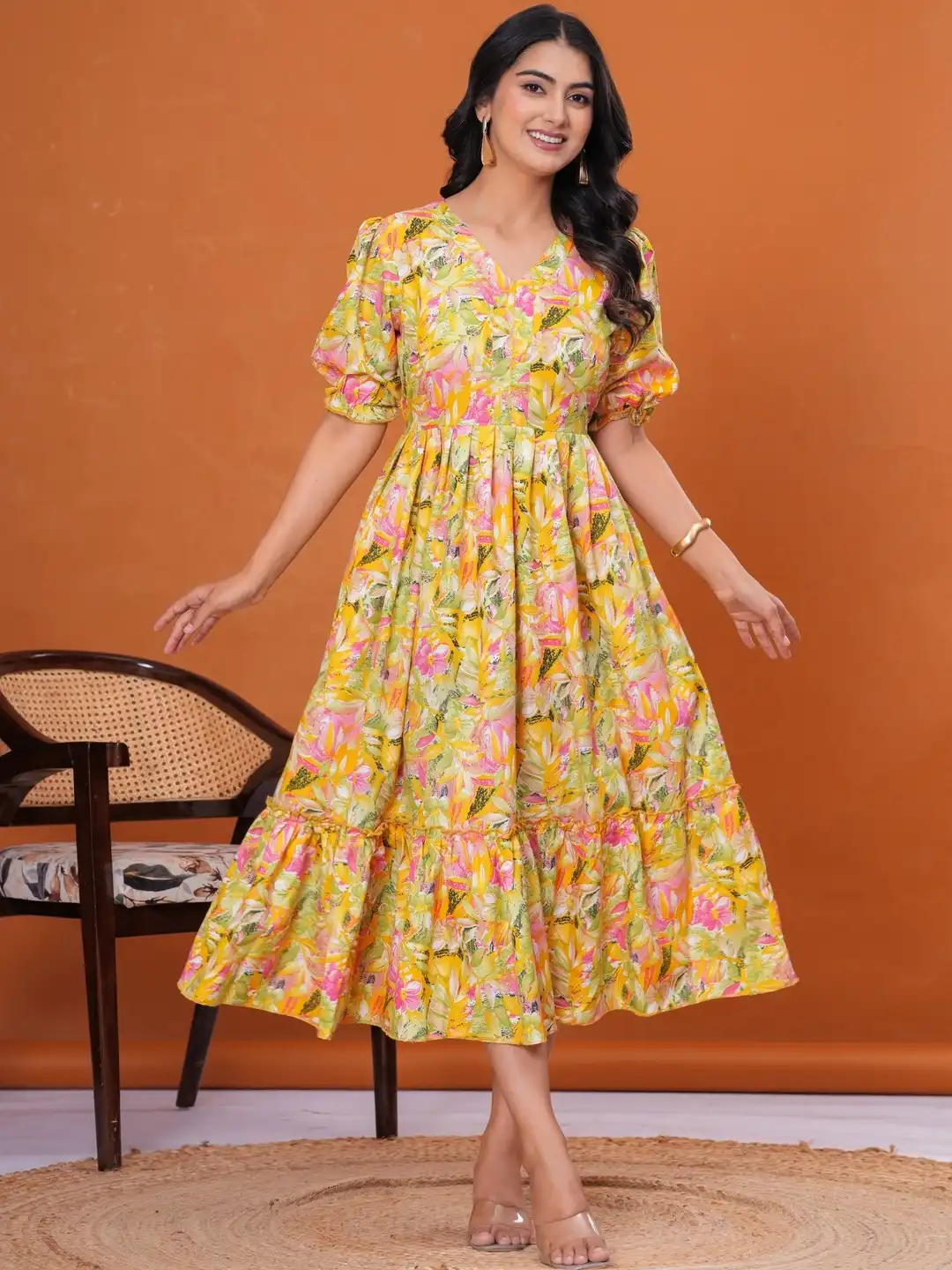 yellow cotton dresses for women yellow embroidered dress Yellow Embroidery Mul cotton dress (Top)   YoshnasByEla
