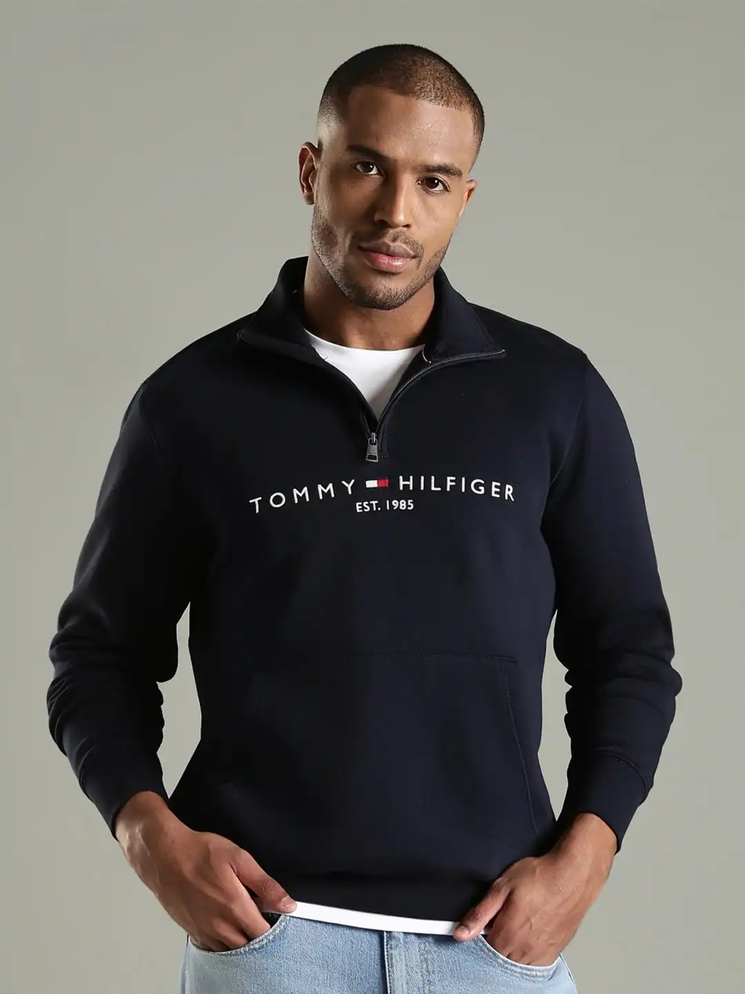 Buy Tommy Hilfiger Men Printed Half Zipper Sweatshirt