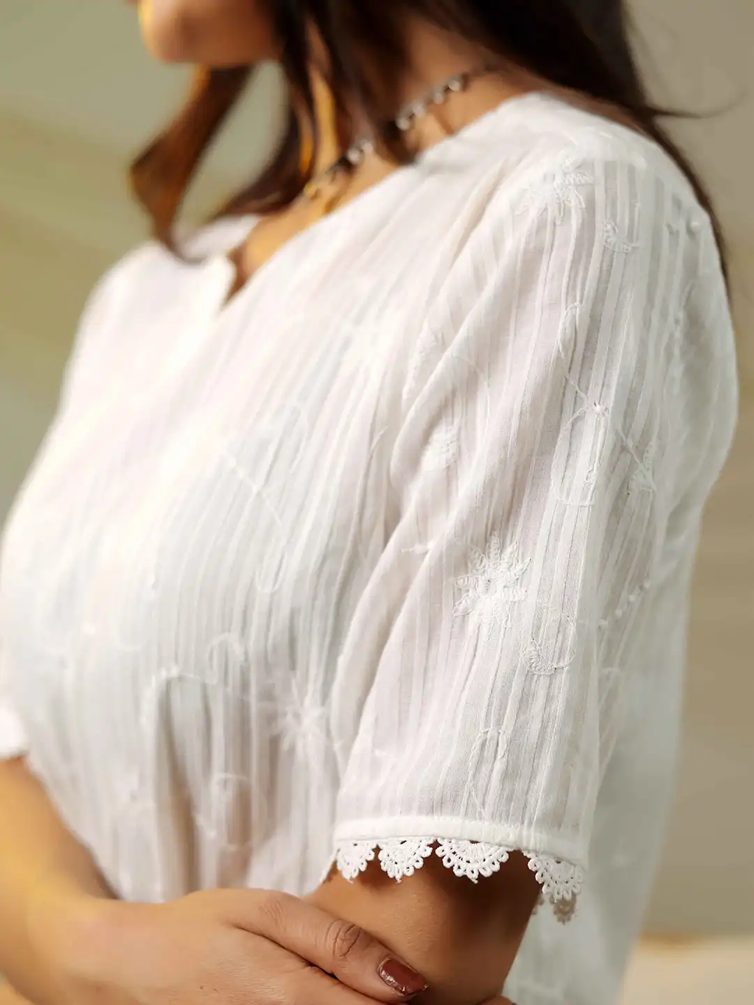 Buy BAESD Women Whispering Lace Embroidered Cotton top - Tops for