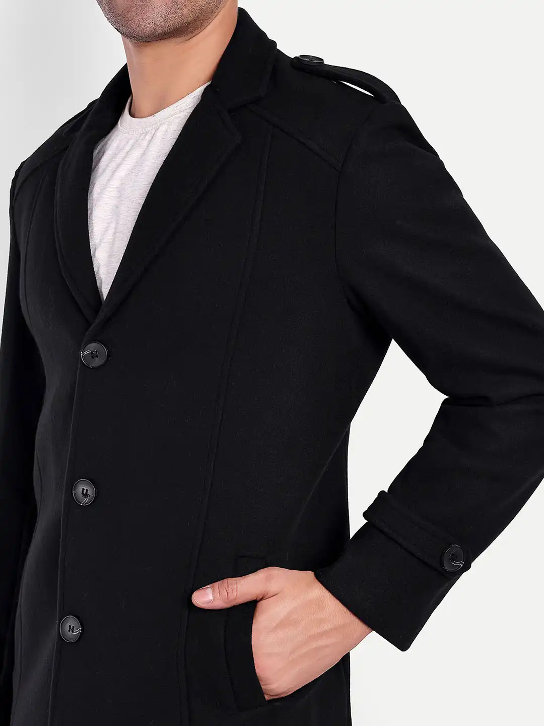 Buy HAUTEMODA Men Notched Collar Single-Breasted Wool Long Trench