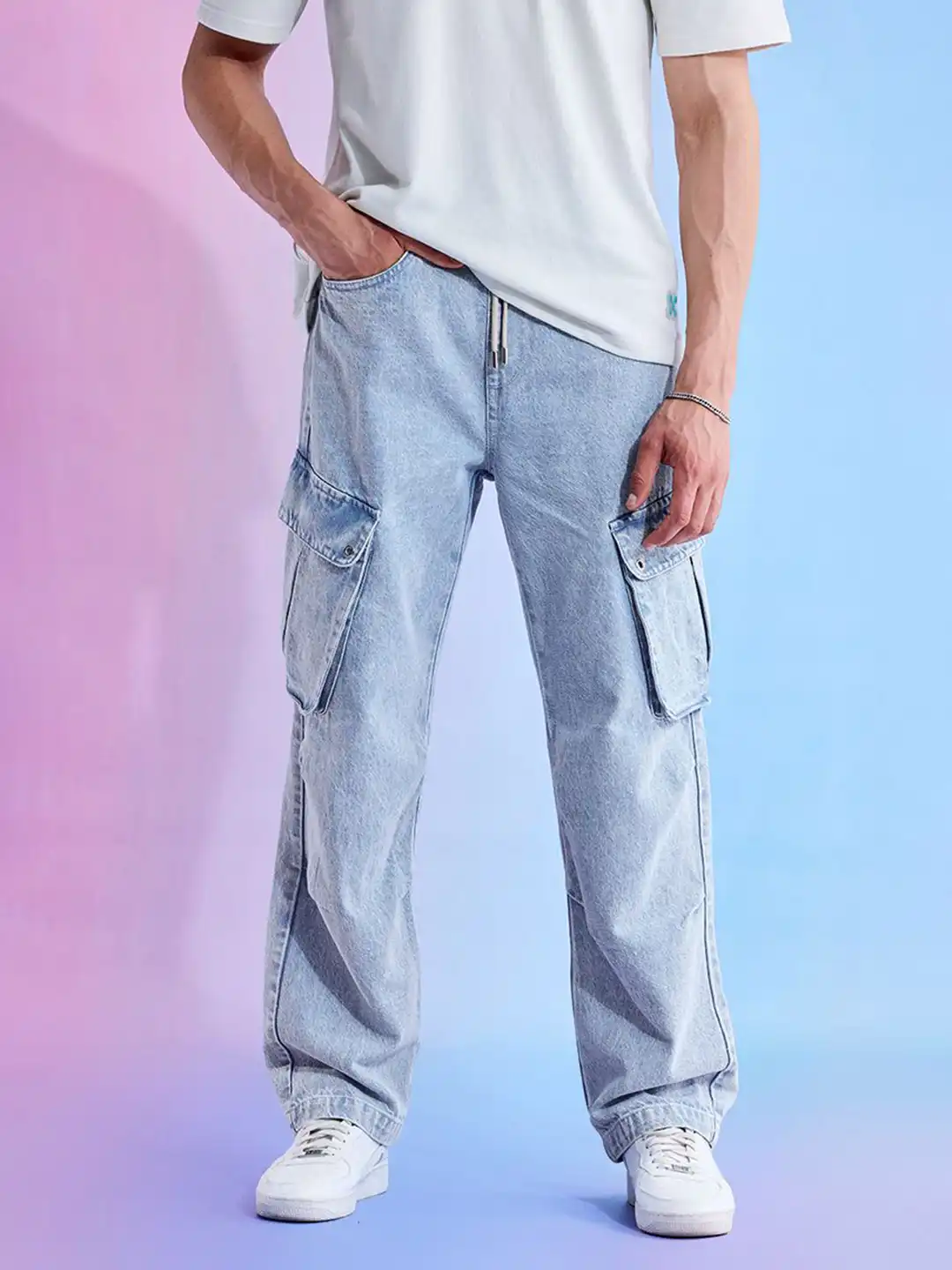 Buy Snitch Utopia Pleated Baggy Denim Cargo Pants - Jeans for Men