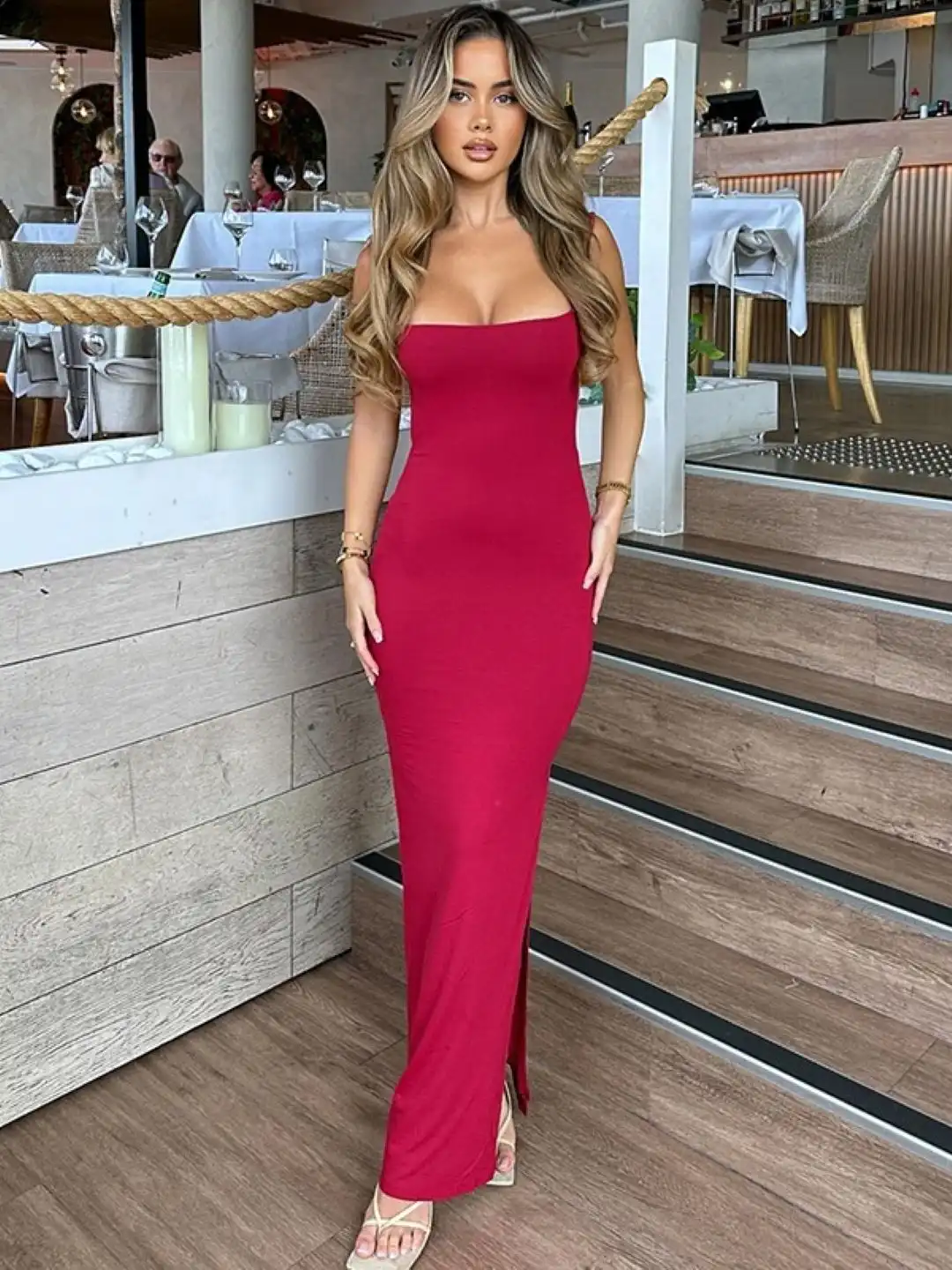 two piece champagne dress ZAPAKA Women Strapless Long Prom Mermaid Beaded Evening Party Dress with a Neck Scarf, Champagne / US2 Color:NAVY PINK wedding guest sticker:new-arrival:2025-08-18:2025-08-25 HBYJLZYG Women's V-Neck Flutter