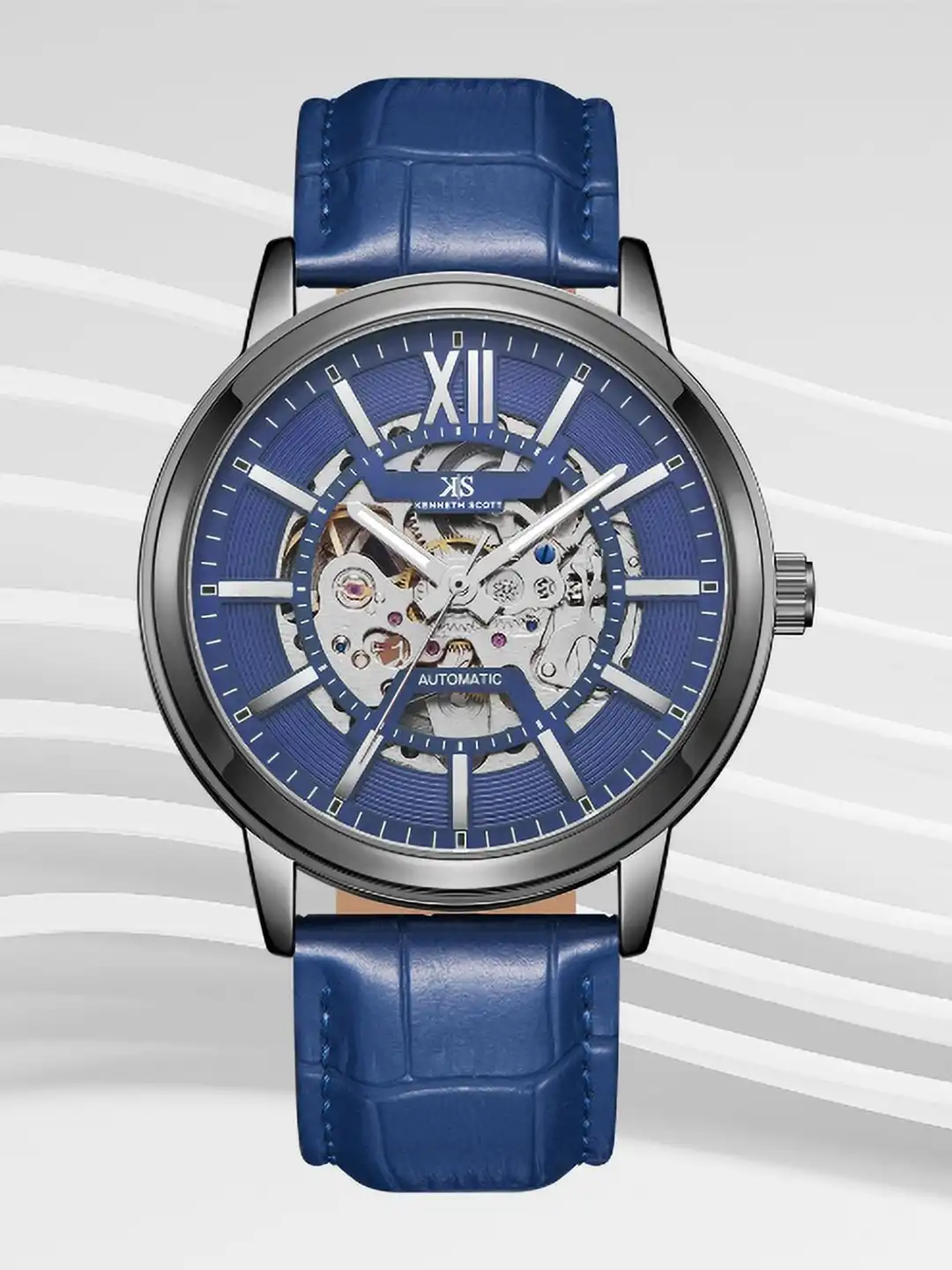 Buy KENNETH SCOTT Men Skeleton Dial & Leather Textured Straps