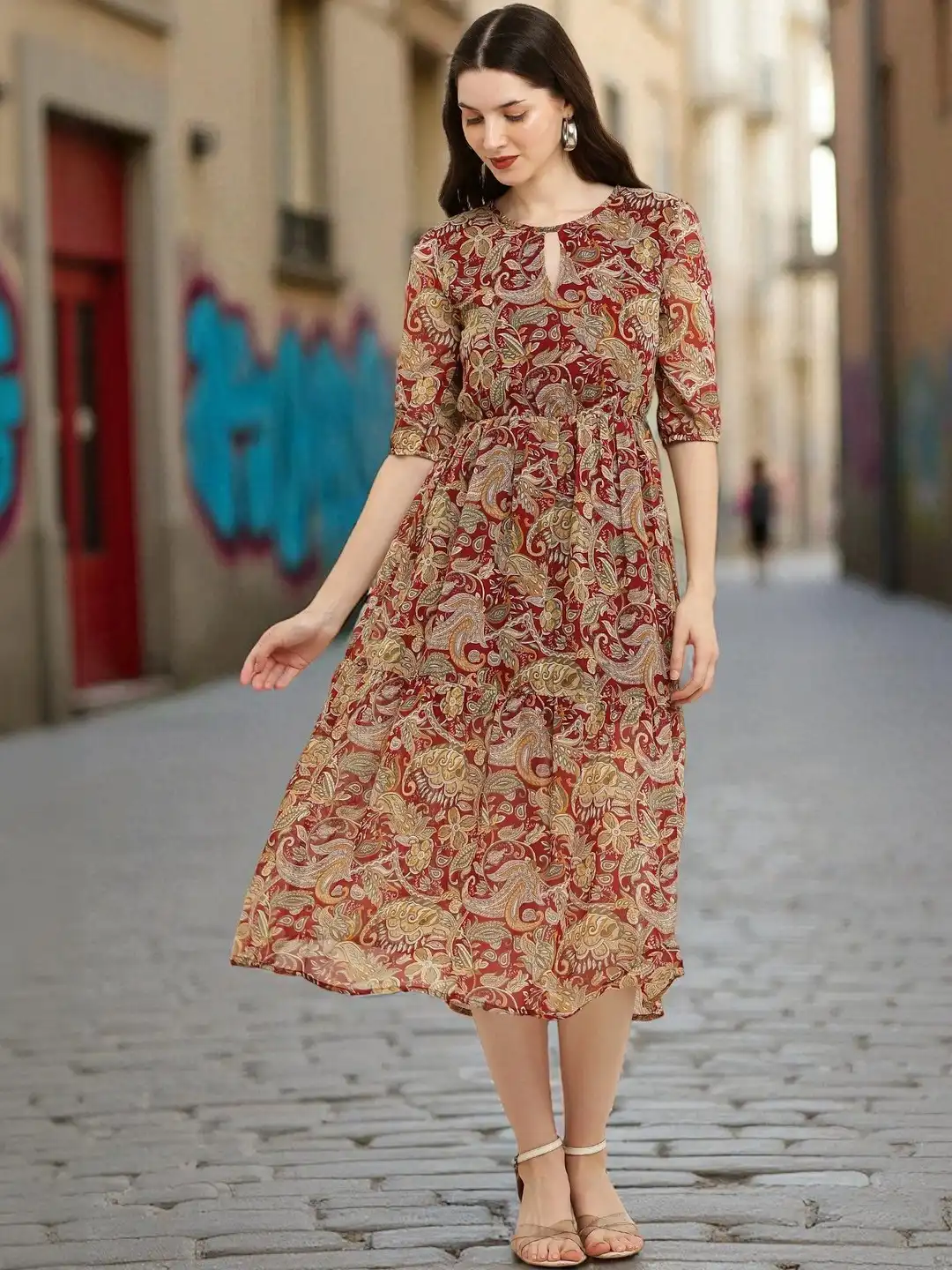Buy CORSICA Women Ethnic Motifs Print Keyhole Neck Fit & Flare