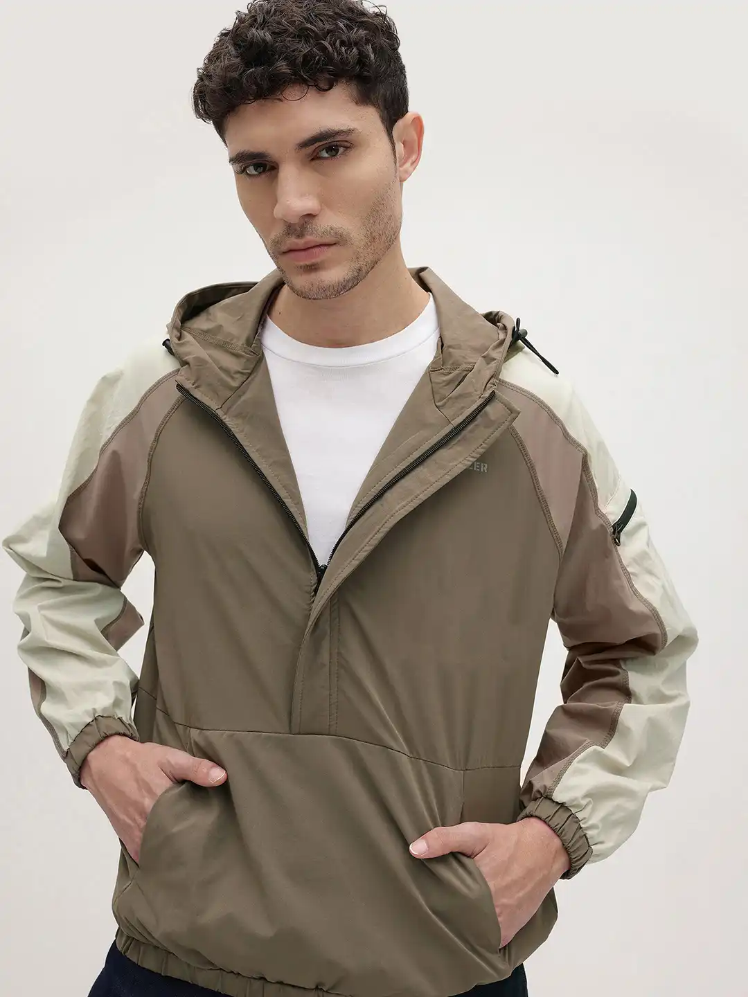 Buy The Roadster Life Co. Colourblocked Hooded Half-Zippered