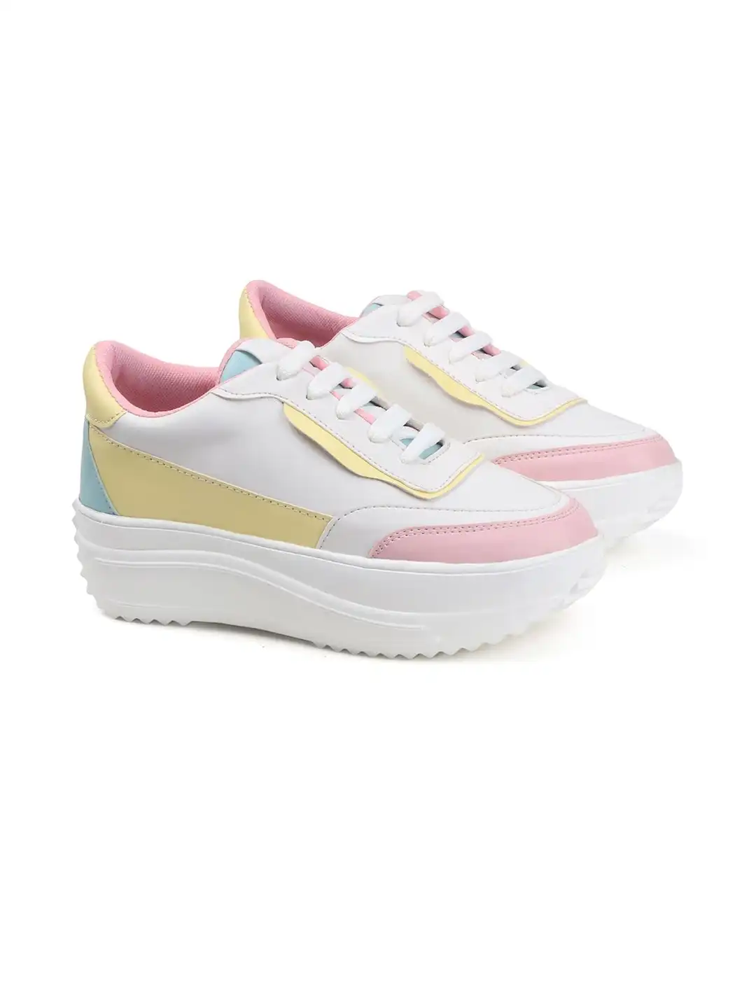 Buy Kook N Keech Women Round Toe Colourblocked Lace-Ups Sneakers