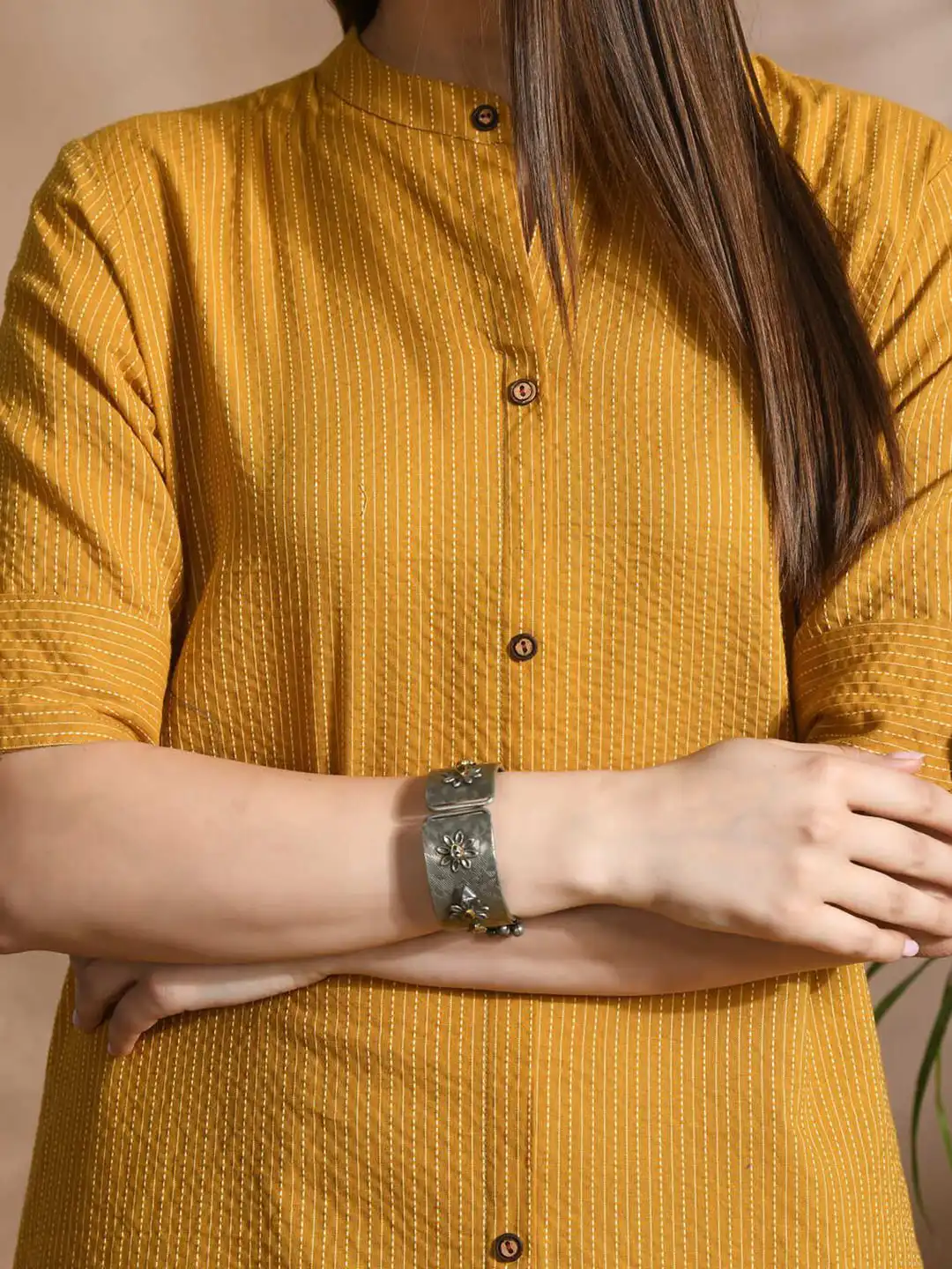 Buy aayusika Women Katha & Trim Work Mandarin Collar Pure Cotton