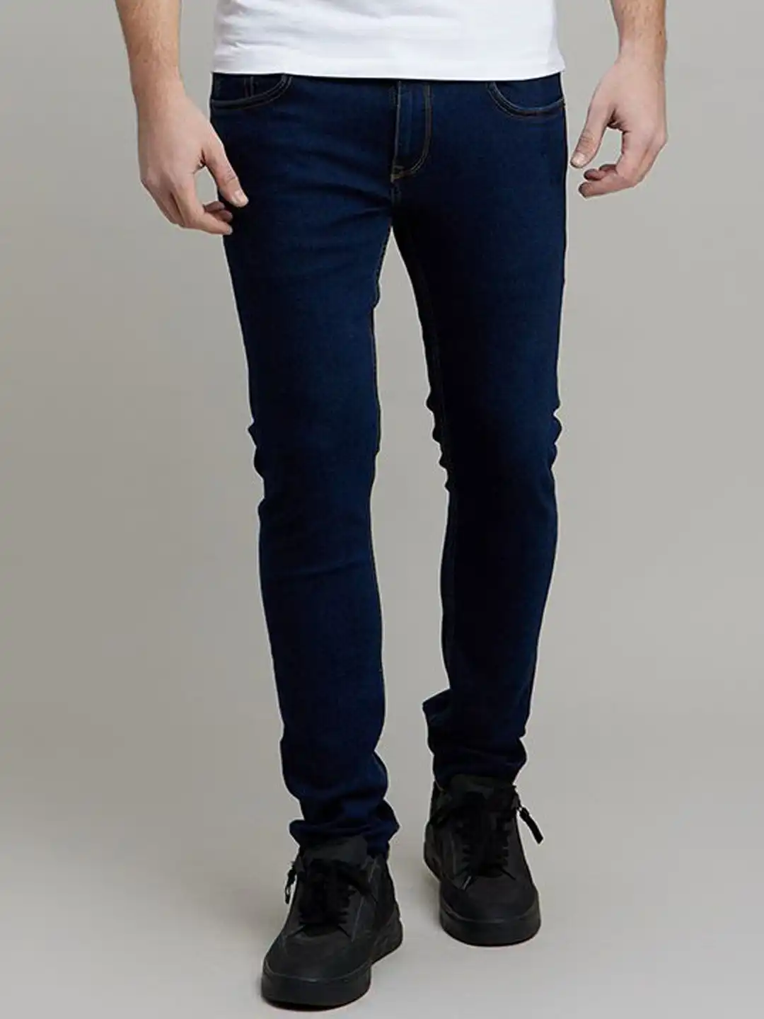 R&B Black Solid Slim Fit Jeans RIELABO slim denim pants 46
